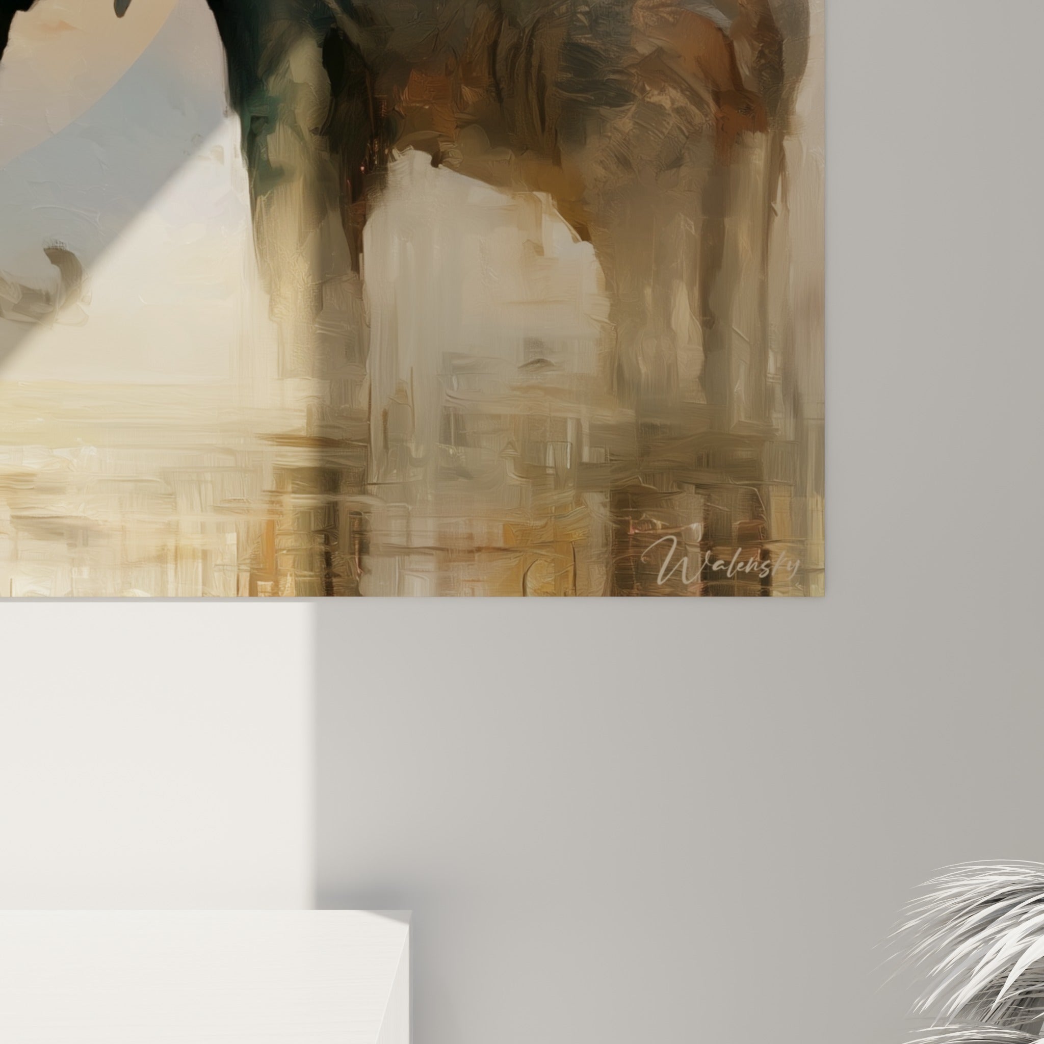 Empâtements gris et dorés de la toile révélant la matière épaisse des touches picturales