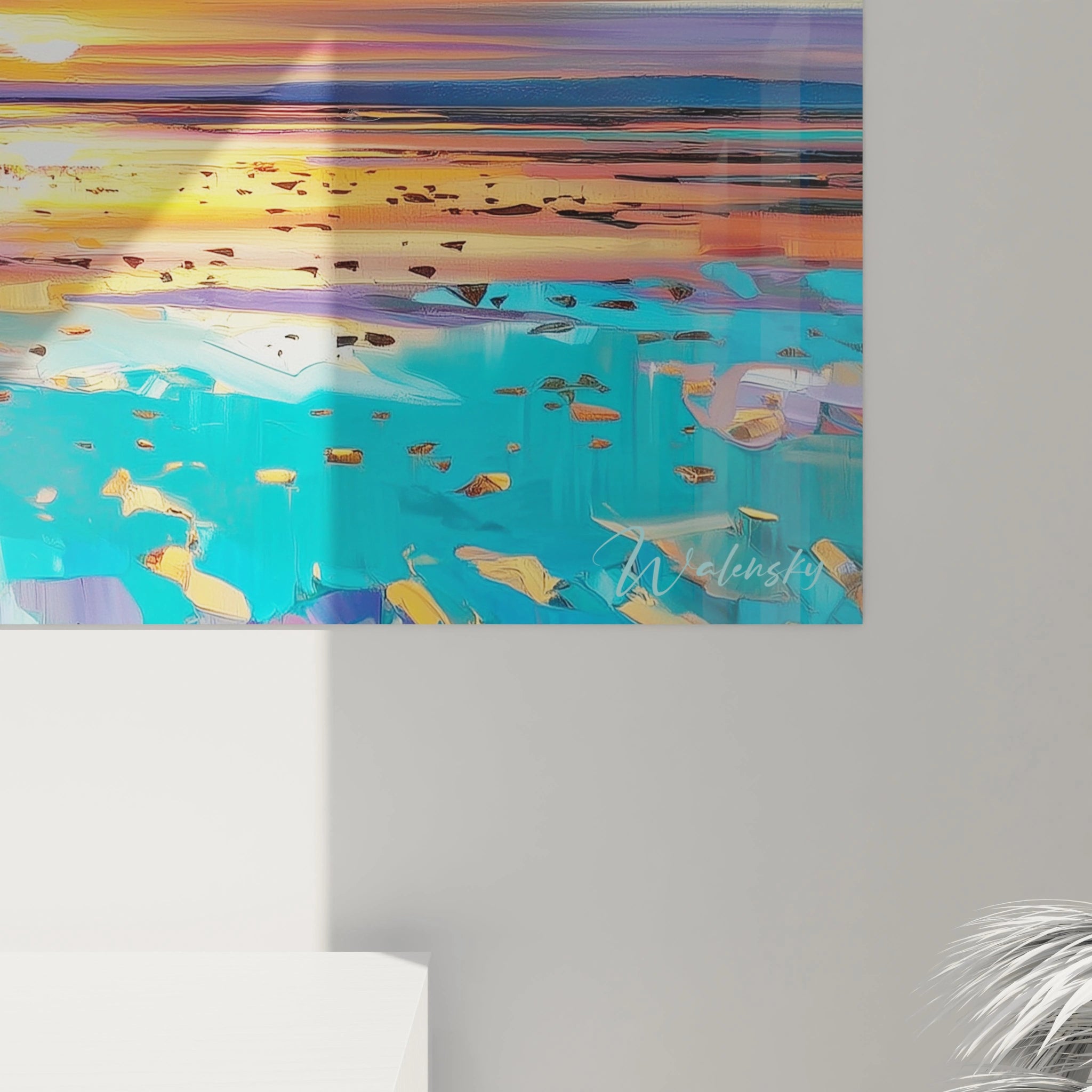 Tableau mural Walensky représentant un paysage africain avec des éléphants dans un beau coucher de soleil.