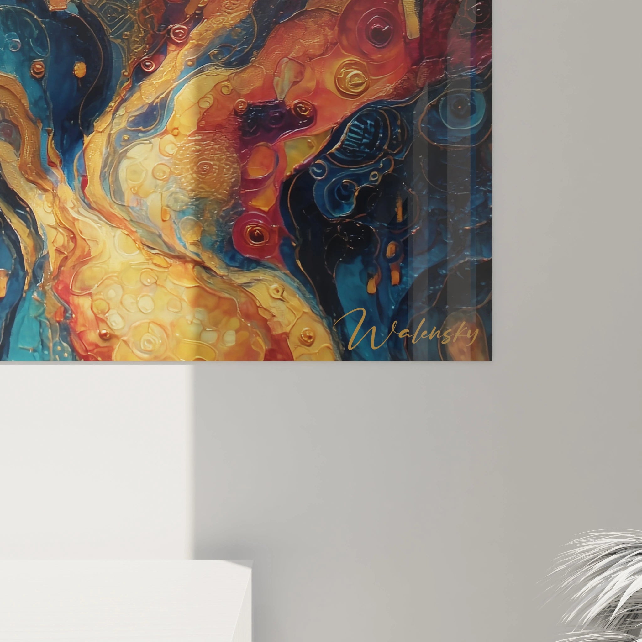 Tableau mural éléphants paysage africain par Walensky avec des couleurs vibrantes et un design artistique