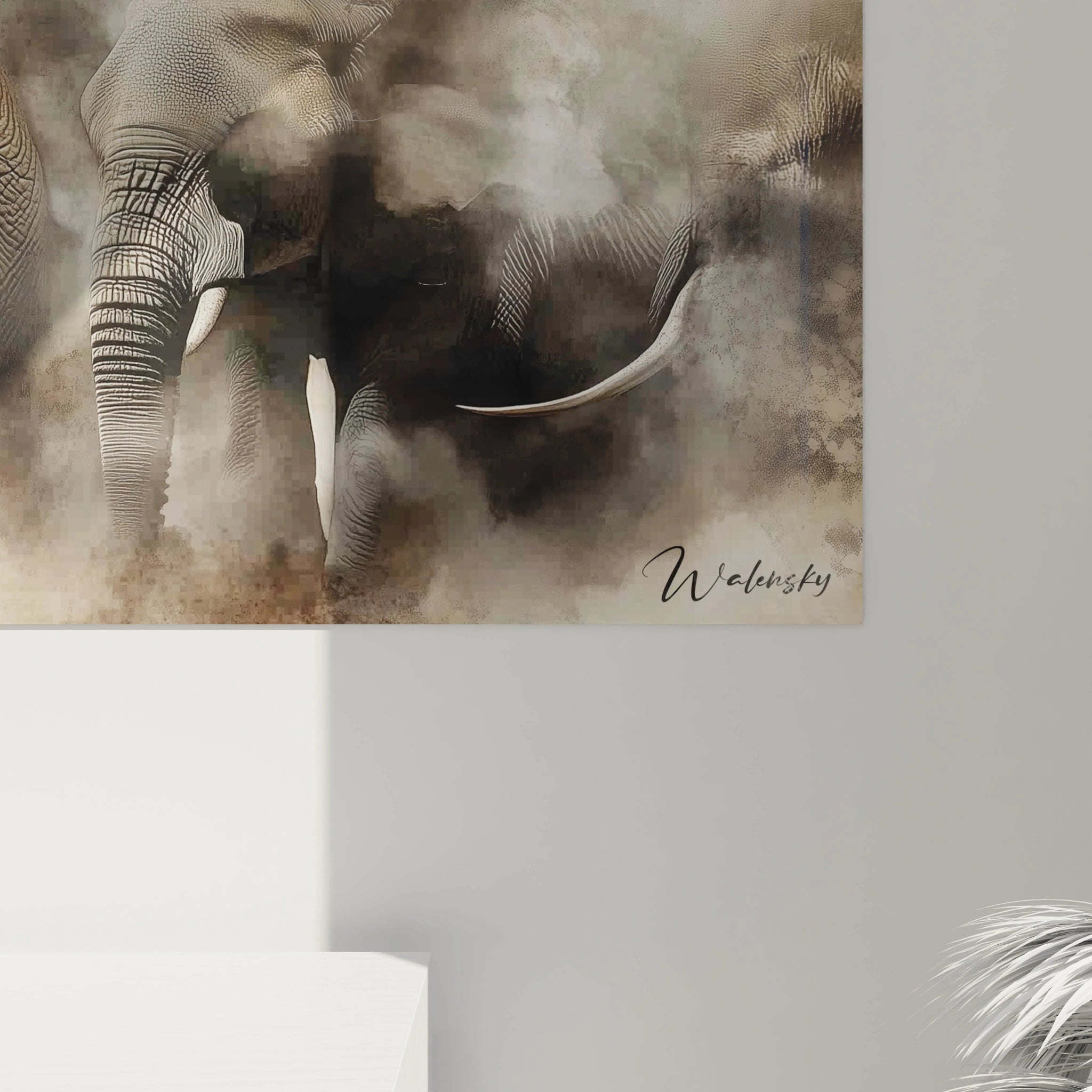 Tableau éléphant Walensky avec des nuances de brun et des textures artistiques pour une décoration élégante