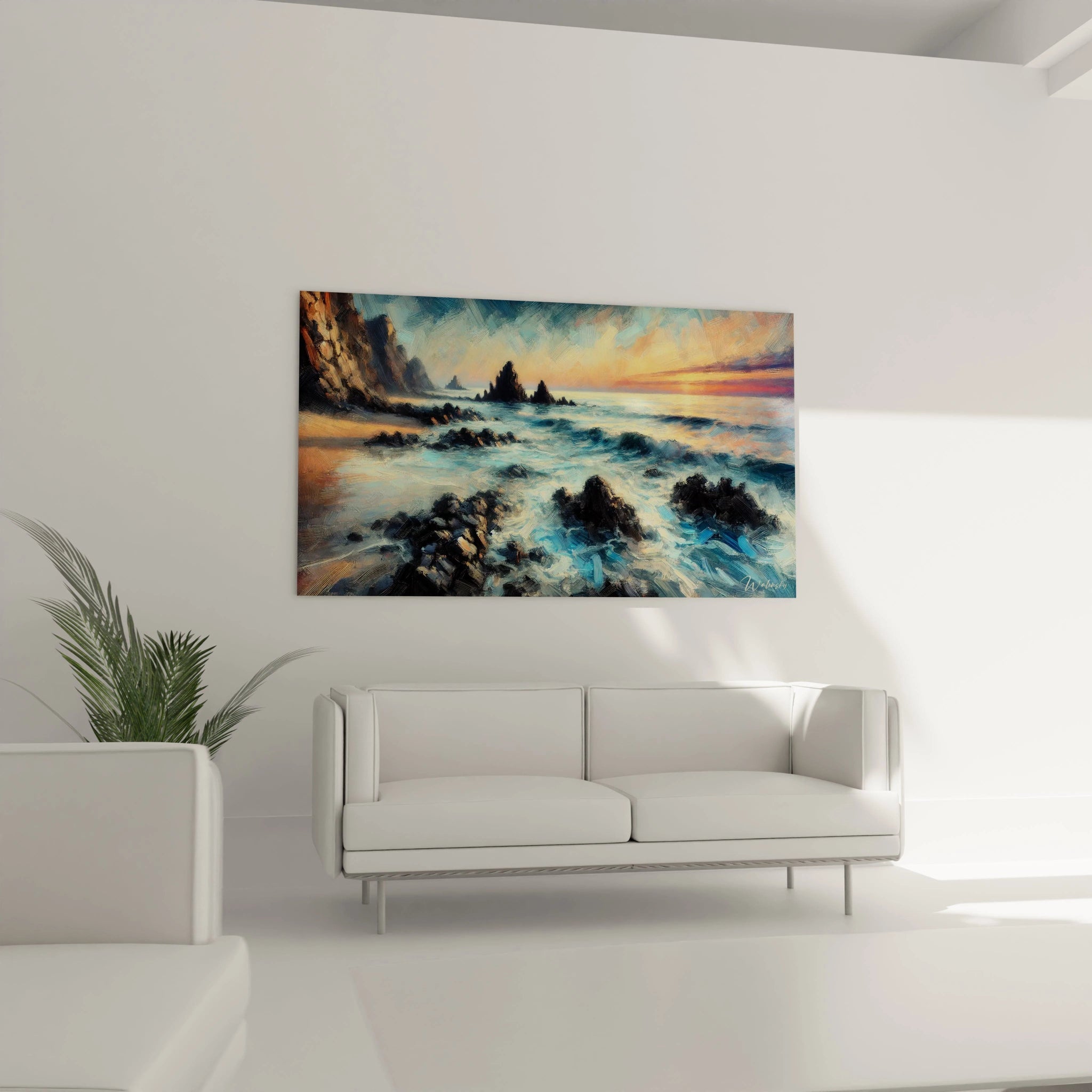 Transformez votre salon avec ce tableau Mer au-dessus du canapé. Son impressionnisme texturé et ses couleurs vibrantes apportent une touche de nature sauvage à votre intérieur.