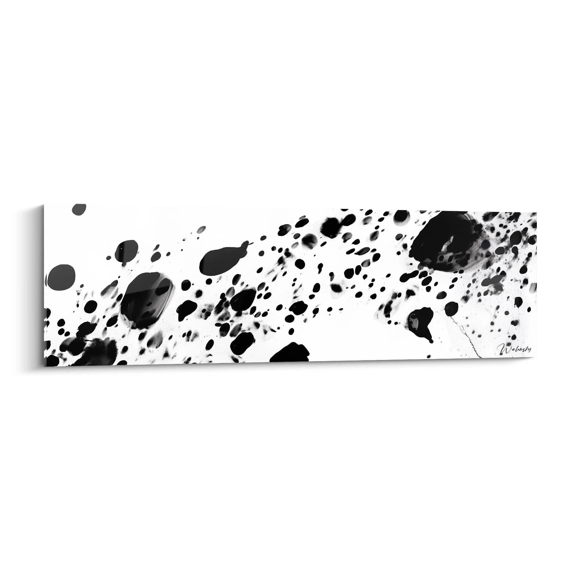 Tableau tacheté noir et blanc de Walensky avec des éclaboussures artistiques sur fond blanc