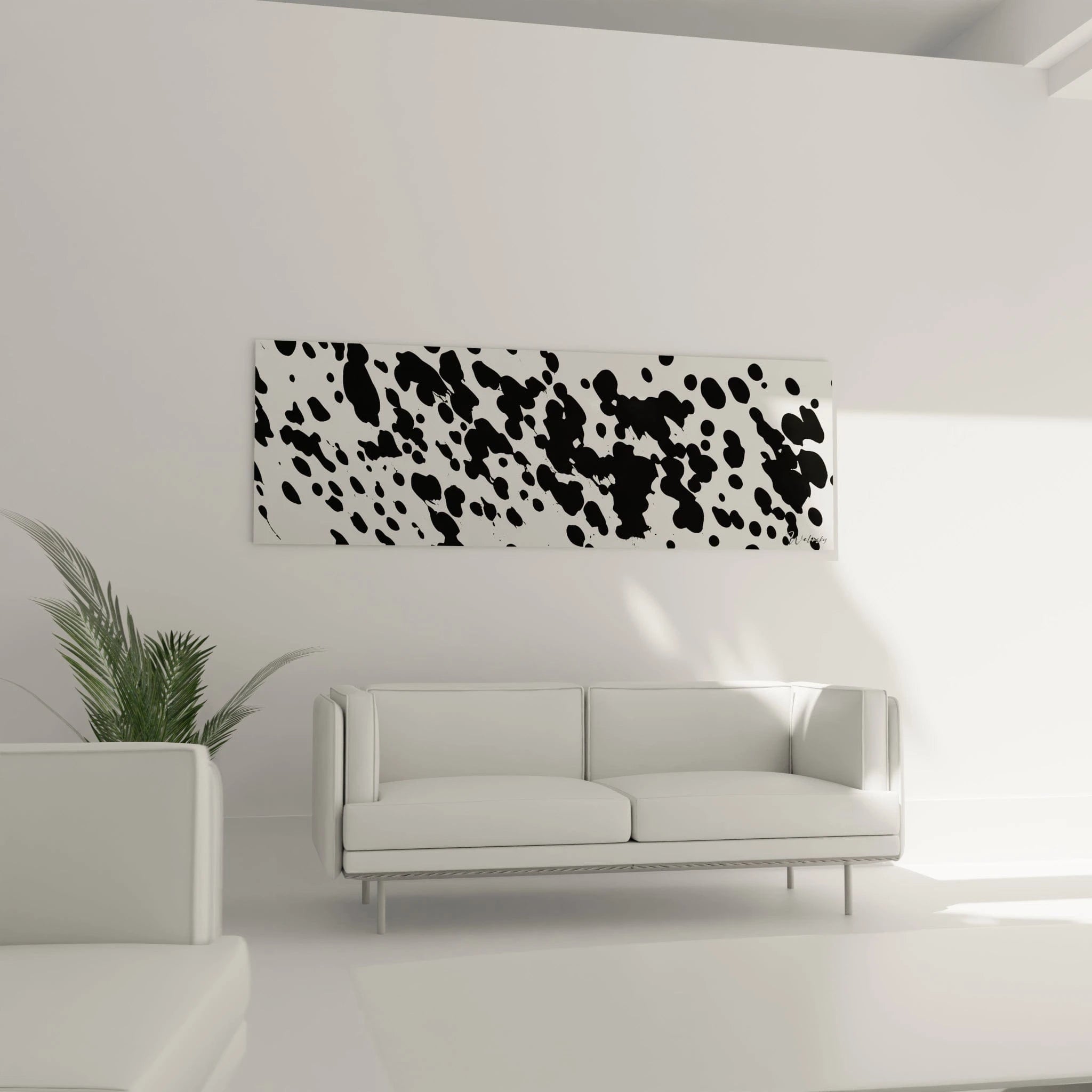 Tableau tacheté noir et blanc de Walensky, parfait pour décorer un salon moderne