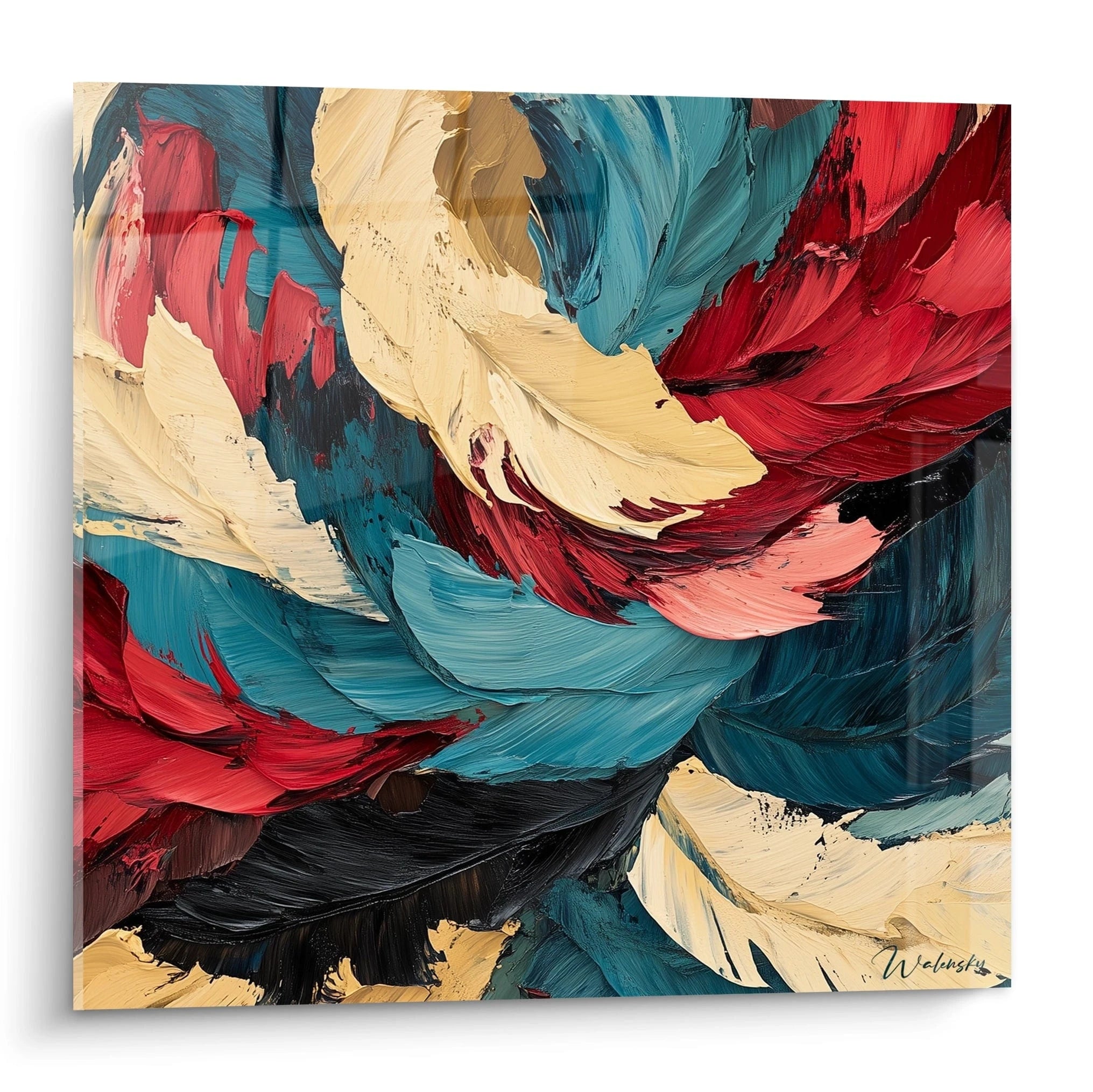 Tableau de peinture abstrait par Walensky avec des couleurs vives et des textures dynamiques