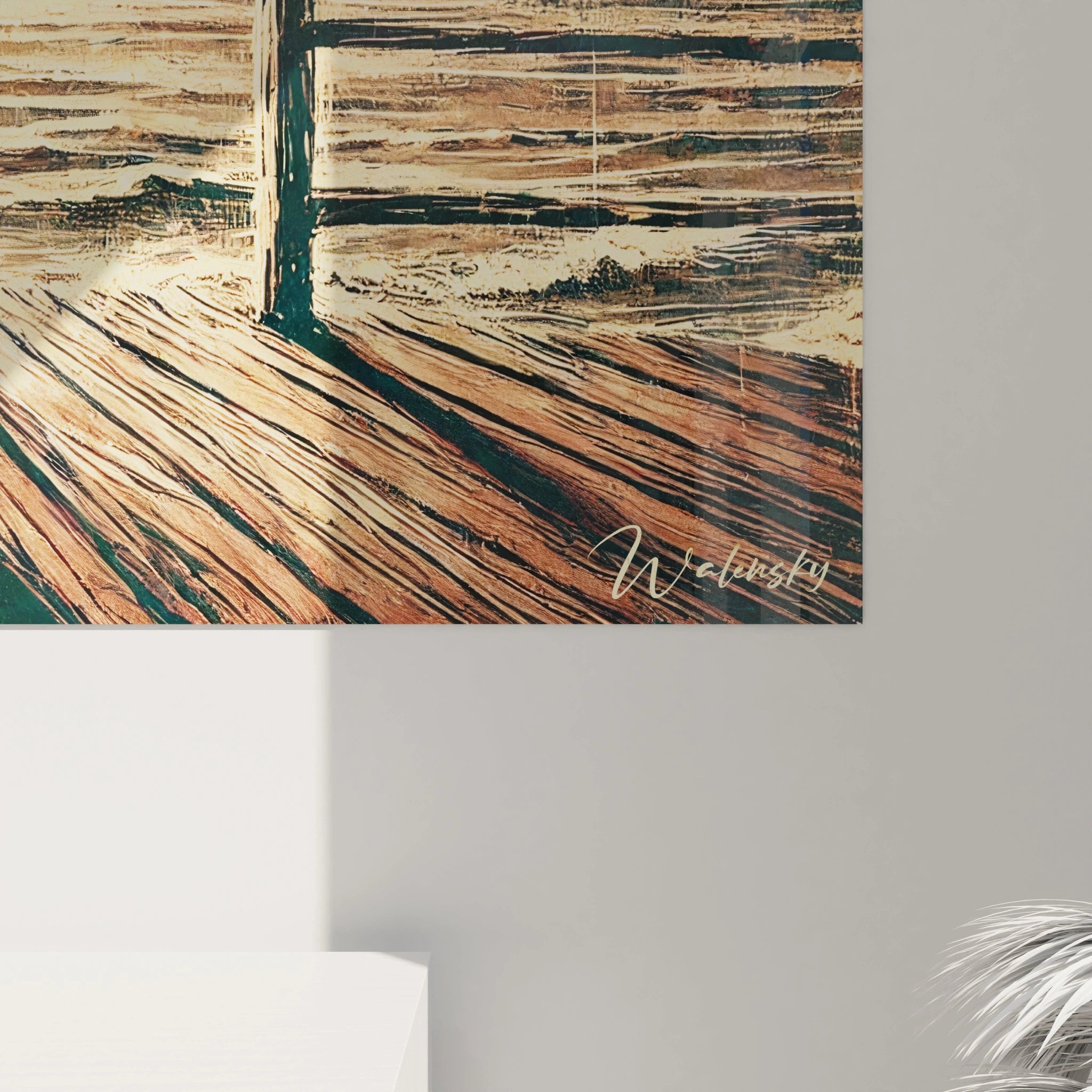 Vue de près : tableau romantique avec textures gravées et reflets lumineux. Les détails des étoiles et du clair de lune captivent, évoquant passion et tendresse.