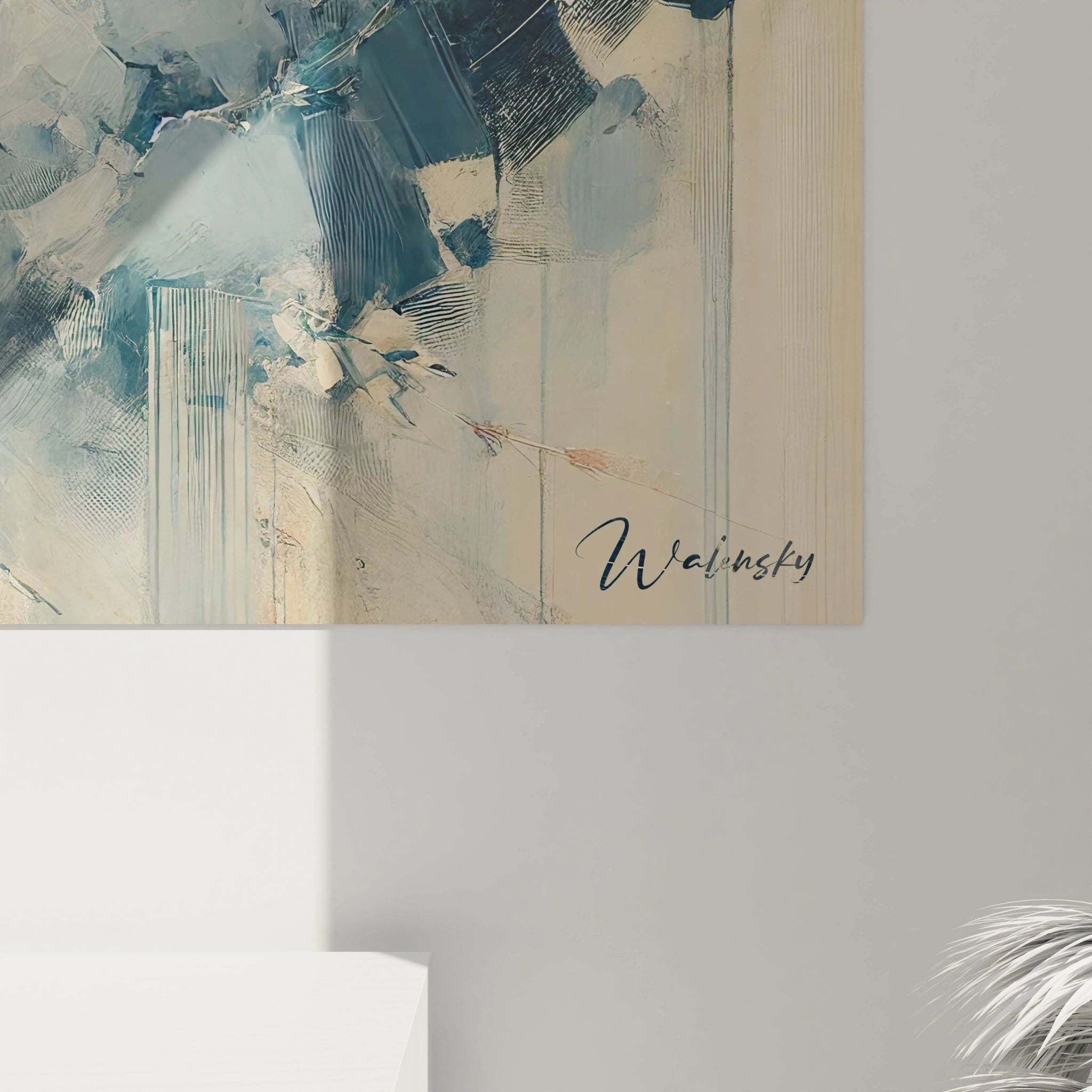 🎨 Gros plan tableau - Plongez dans l'intimité du couple à travers les textures subtiles et les teintes pastel. Une œuvre délicate et éthérée pour une décoration élégante et sensible.