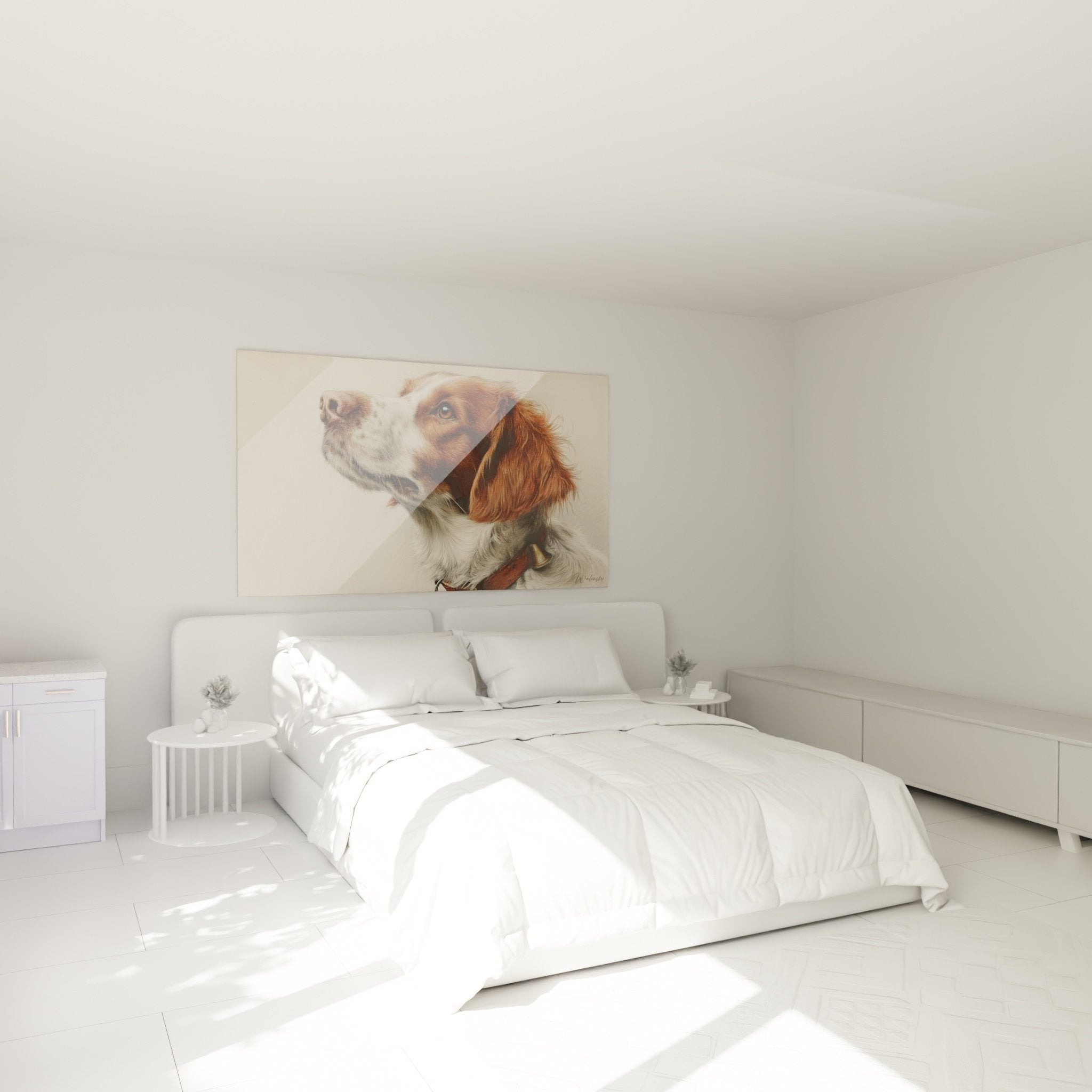 Quadro ritratto spaniel bretone appeso alla parete camera decorazione murale cane rosso