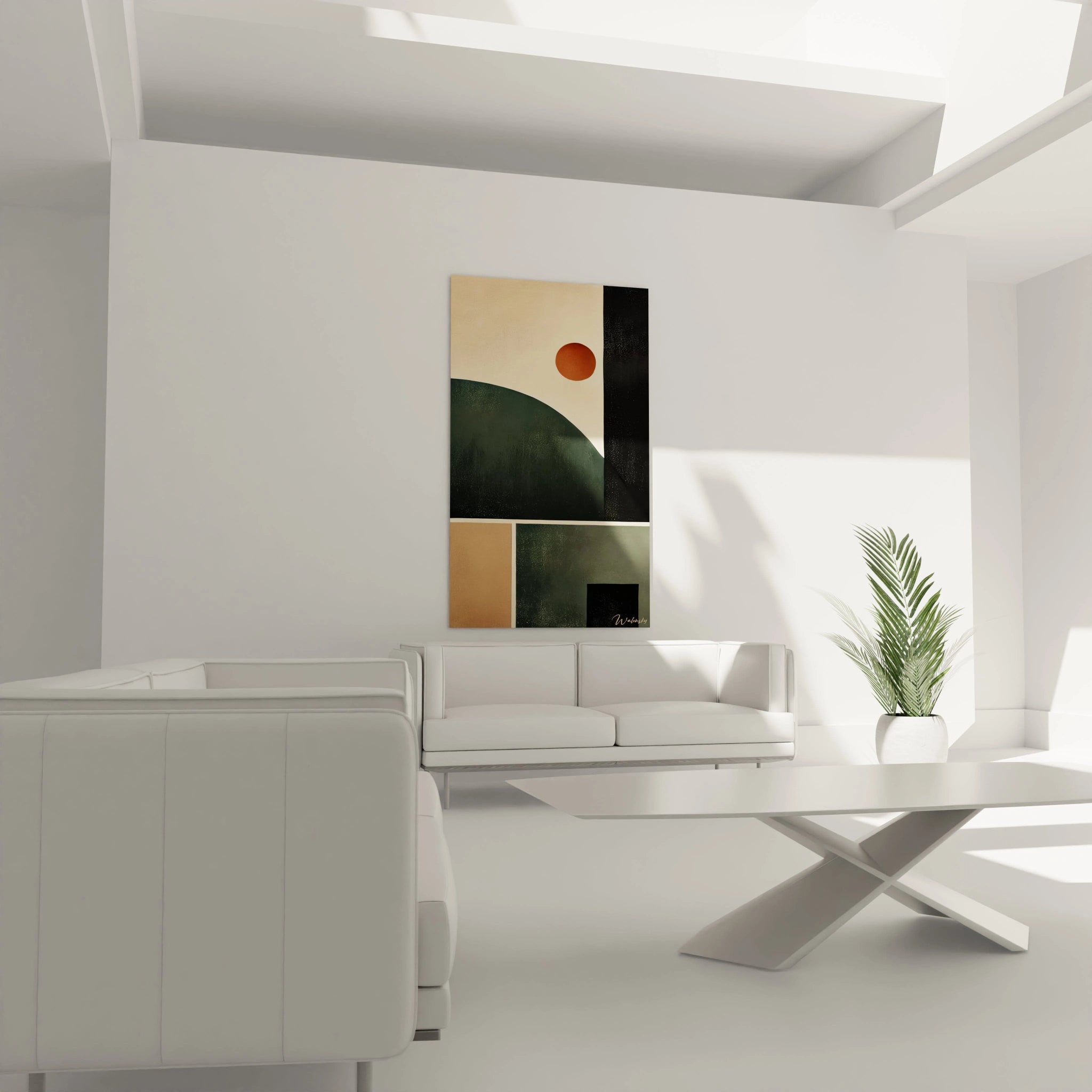 Élégant et moderne, ce tableau minimaliste ajoute une touche artistique au salon. Ses couleurs contrastées s’harmonisent parfaitement avec tout style d'intérieur. 🛋️🌿 Art Murale Moderne
