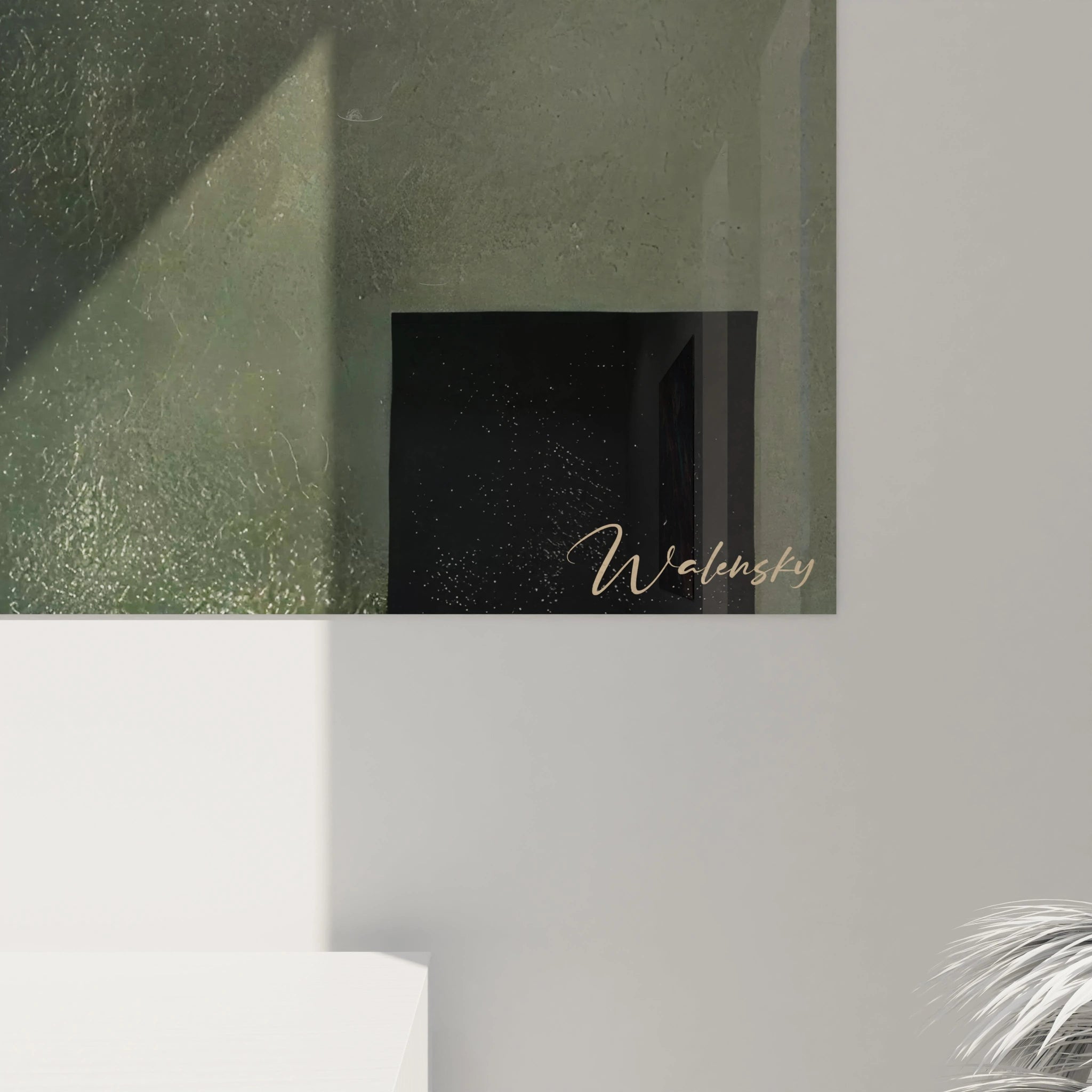 Zoom sur l’harmonie des formes et couleurs : le cercle orange, les courbes vertes et les blocs beige offrent une interprétation abstraite captivante. 🎨🔍 Tableau Abstrait