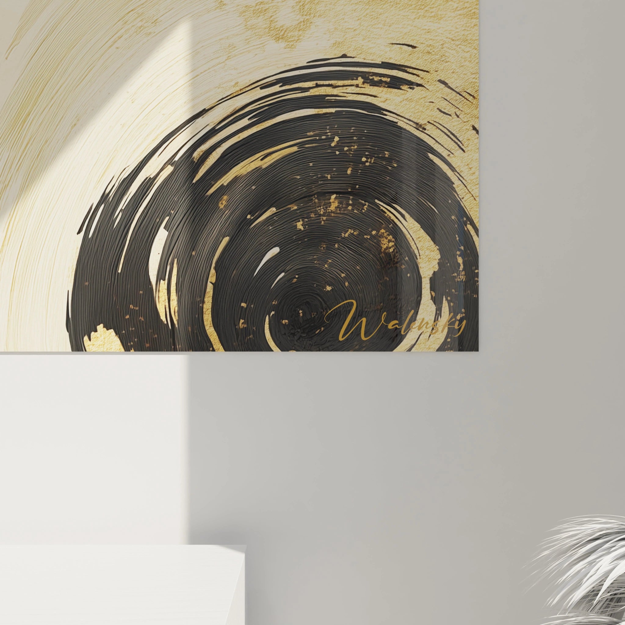 Tableau géométrique abstrait Walensky avec des motifs en noir et or pour une décoration moderne