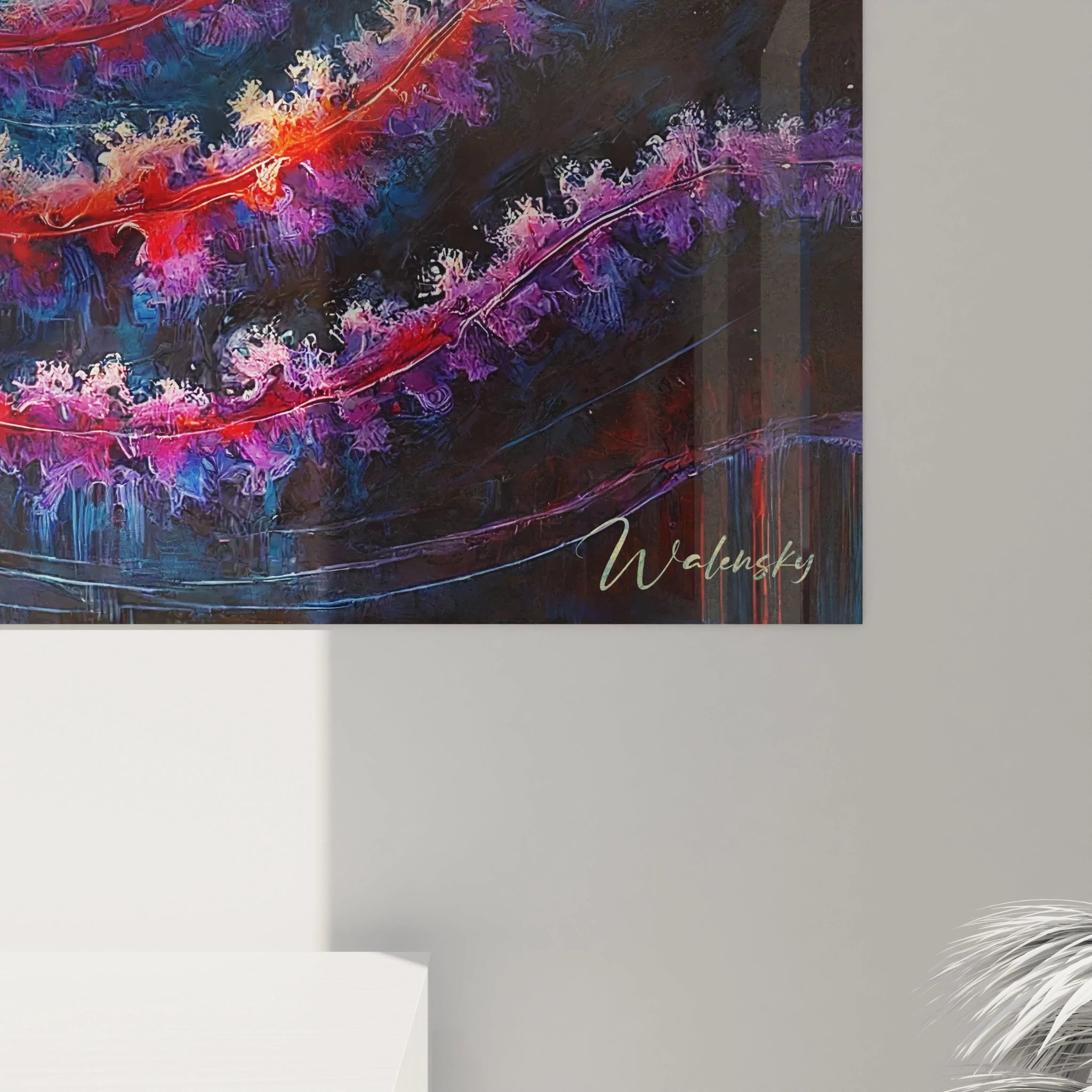 Admirez la beauté de ce tableau méduse de près. Les détails des tentacules et les couleurs audacieuses créent une dynamique hypnotisante.