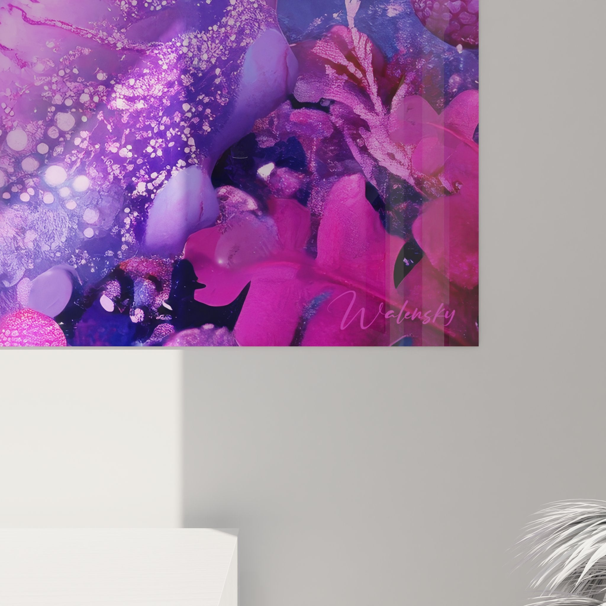 Vue ensemble tableau mural escargot galactique violet spirale abstrait décoration intérieure moderne