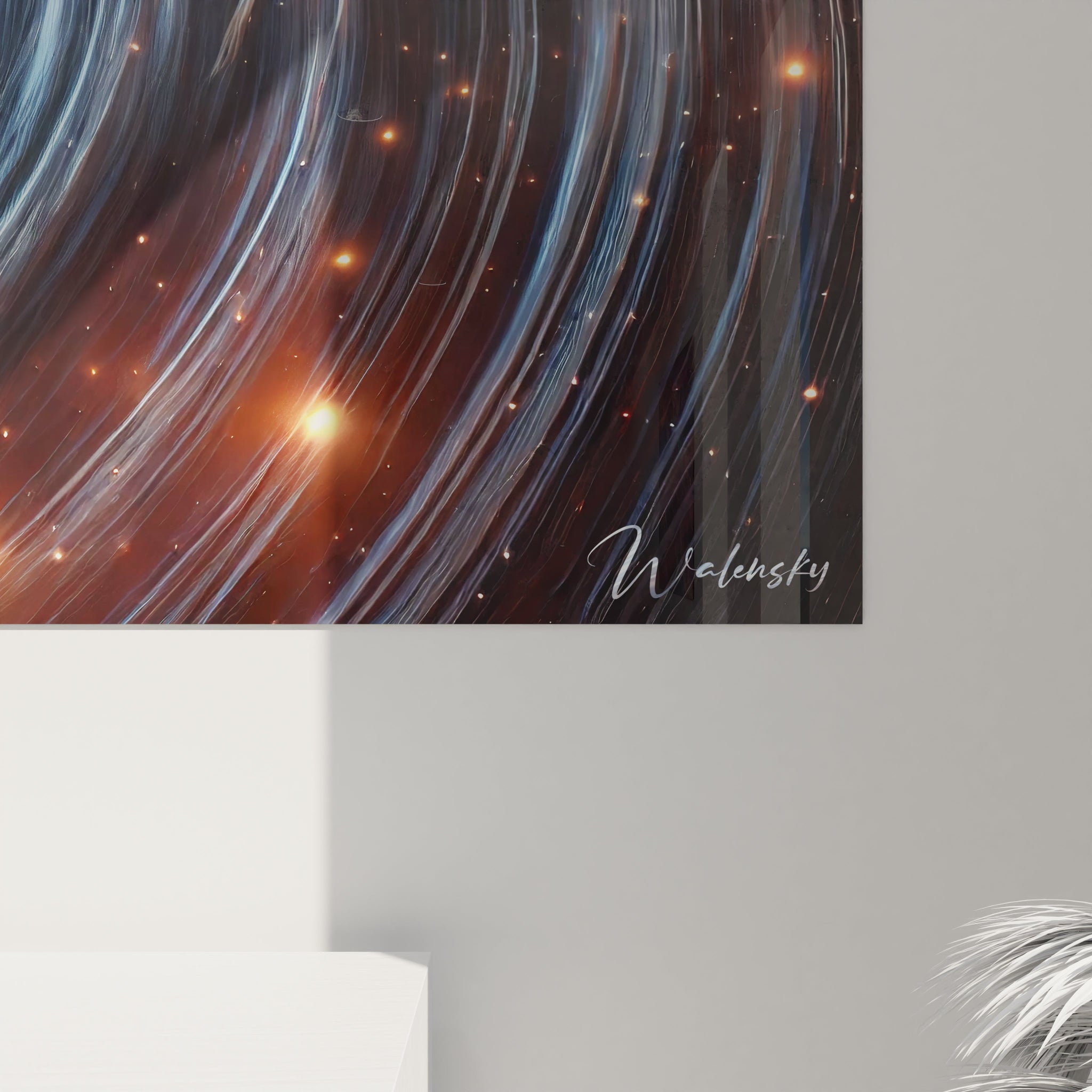 Vue rapprochée d'un tableau espace. Détails précis, textures gravitationnelles et couleurs profondes illustrent un hommage unique à l'univers.