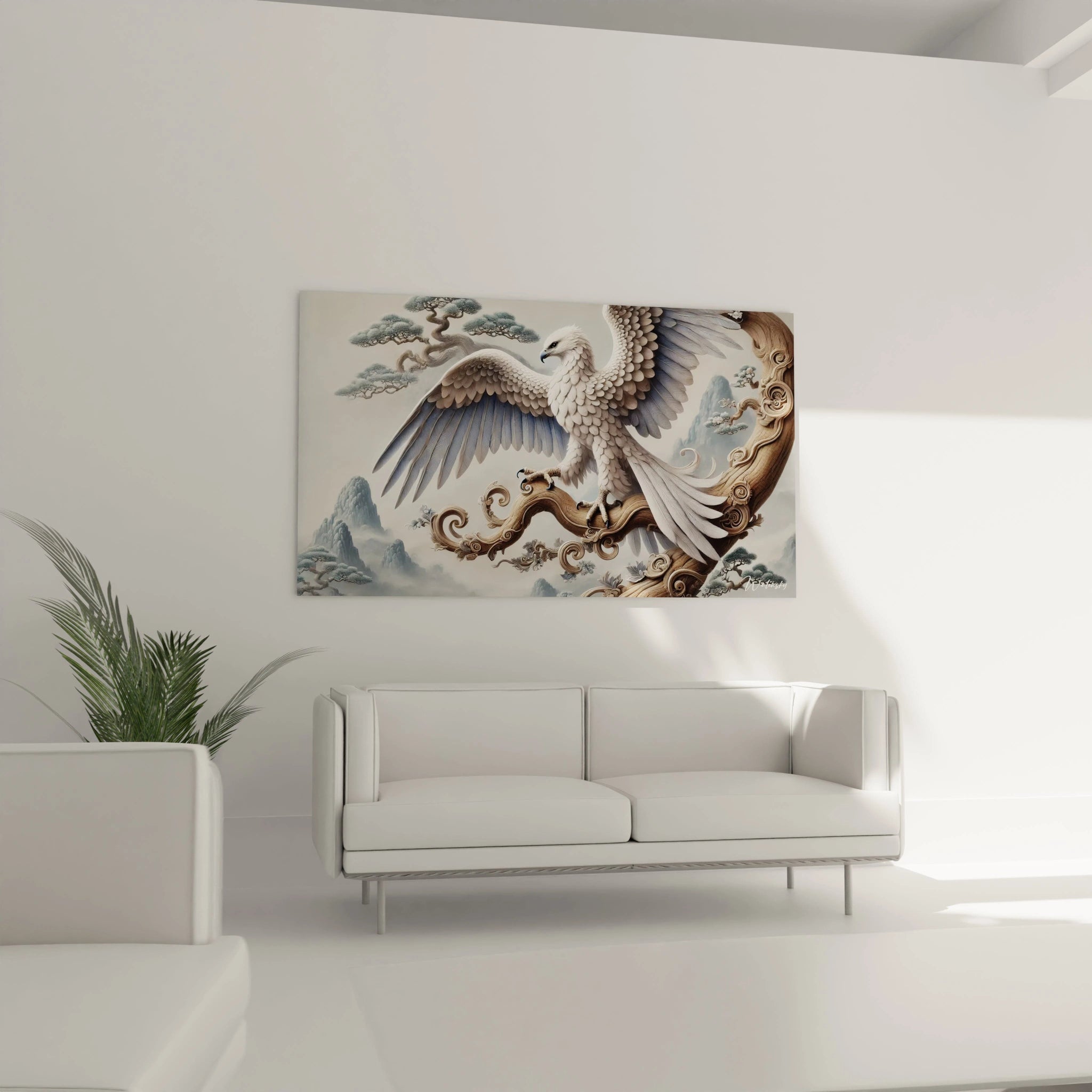 Apportez une touche de majesté à votre salon avec ce tableau aigle au-dessus du canapé. La puissance et la grâce de l’aigle transforment l’espace, créant une ambiance raffinée et équilibrée.