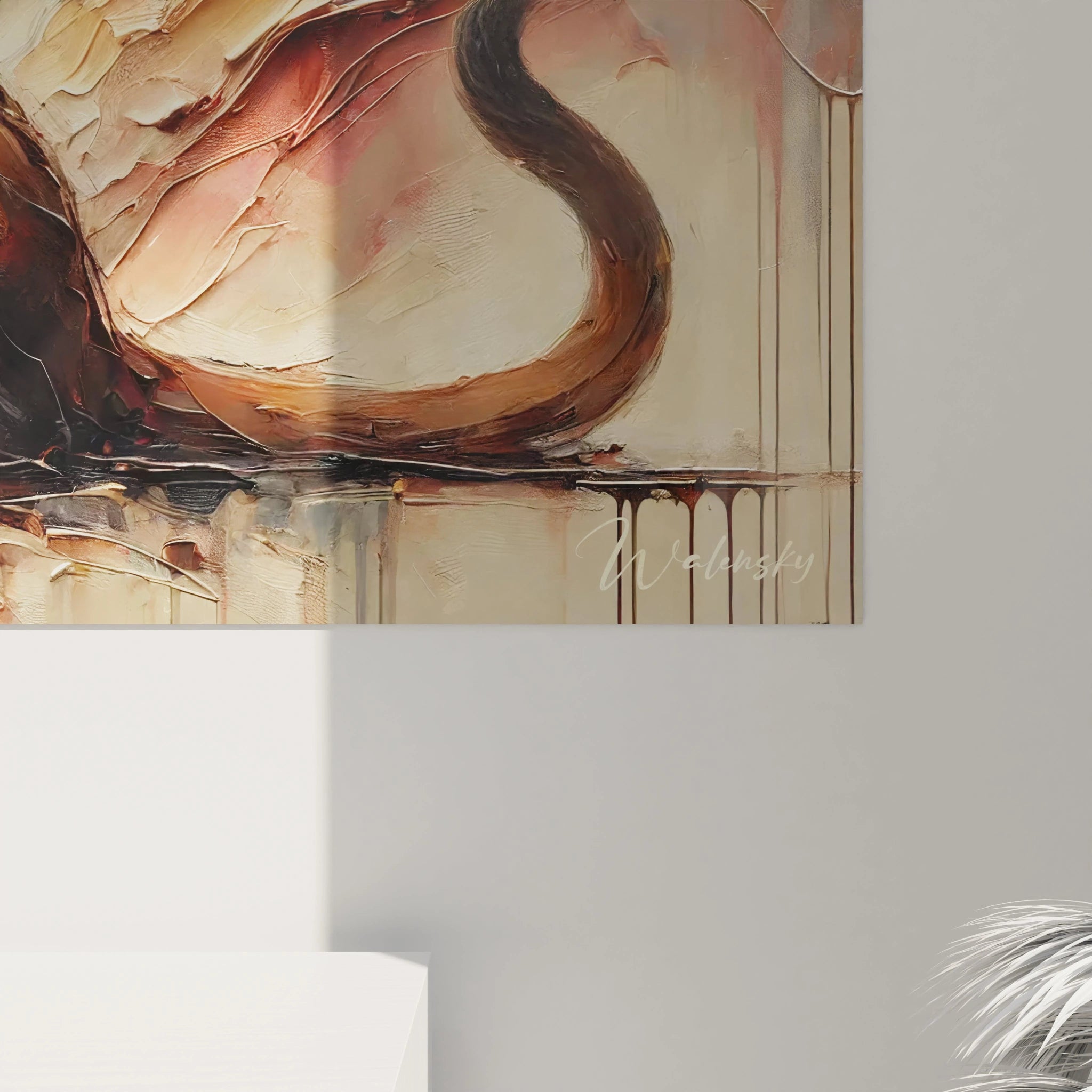 Détails en gros plan du tableau puma : textures audacieuses et teintes bronze qui soulignent la majesté et la force silencieuse du puma, révélant toute la profondeur de l'œuvre.