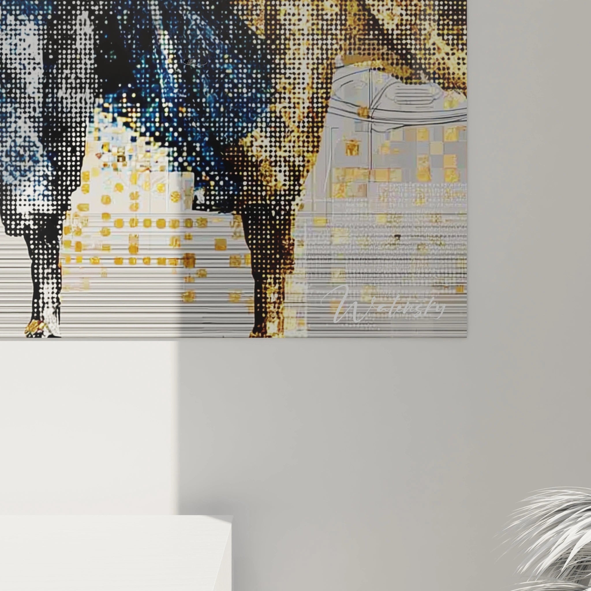 Tableau esthétique moderne haute couture sur mur avec motif artistique et couleurs vives