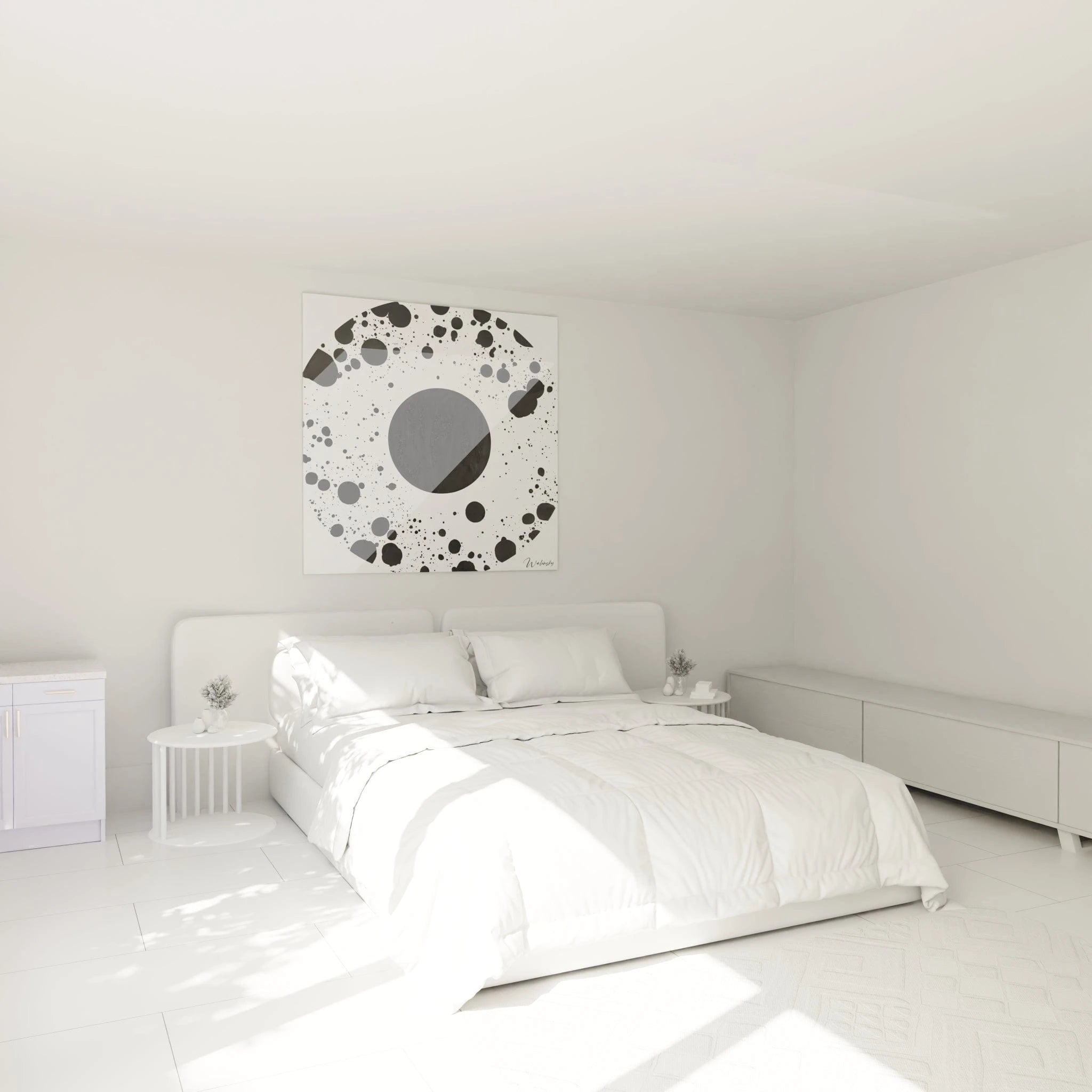 Tableau tacheté noir et blanc de Walensky, décor moderne pour chambre à coucher lumineuse