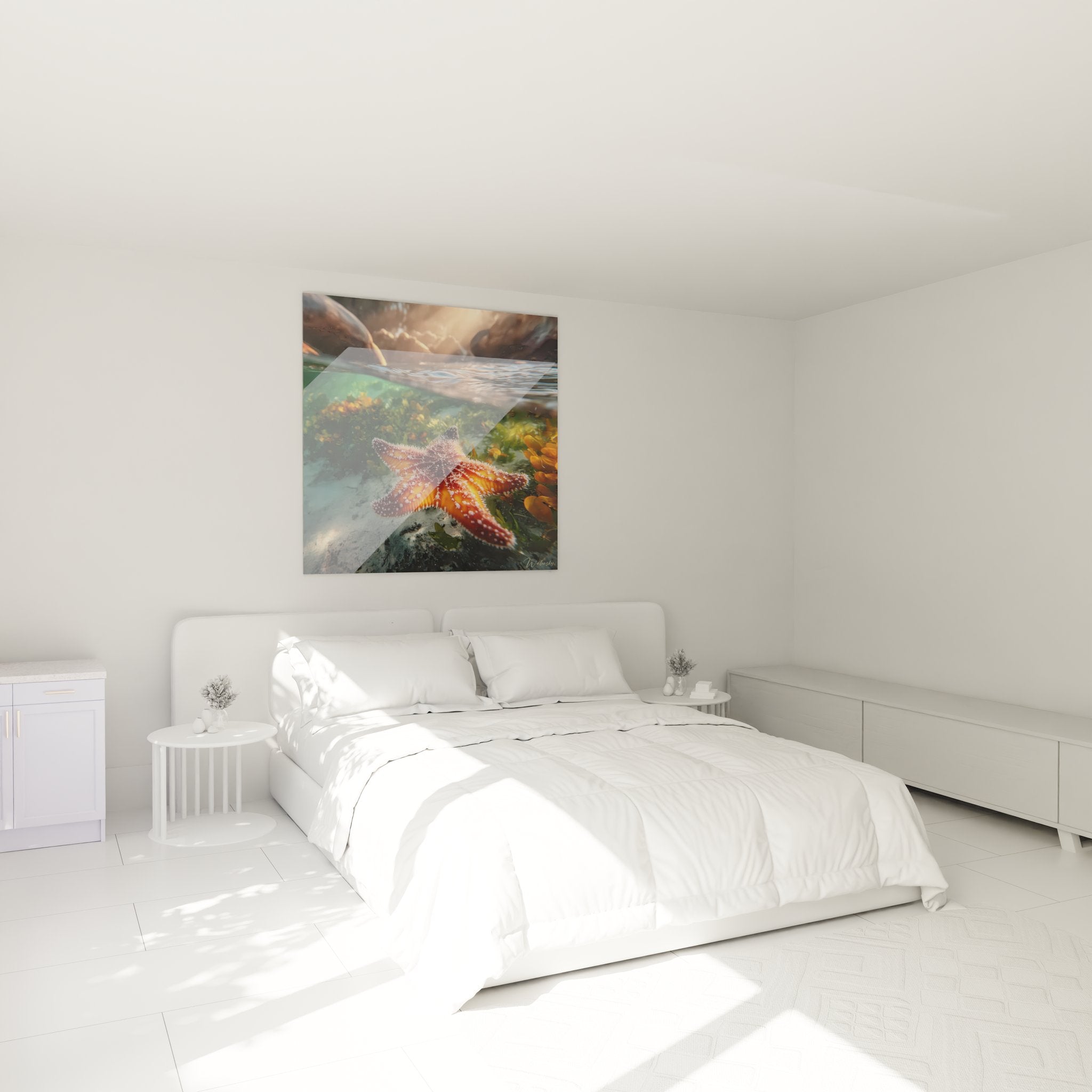 Tableau décoratif étoile de mer dans chambre moderne avec décoration murale océan