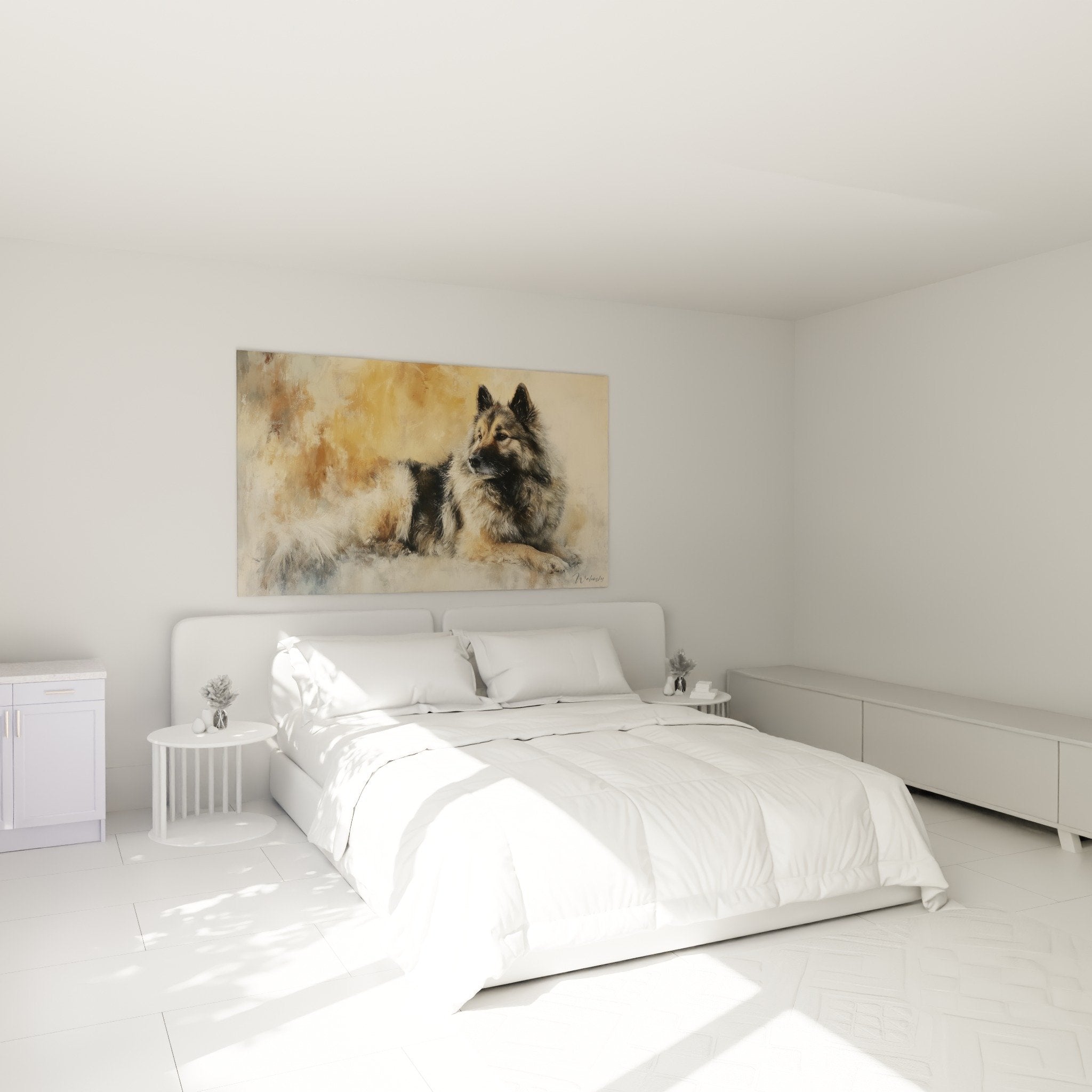 Eurasier dog portrait wall art bedroom decor Nordic dog warm ambiance natural tones