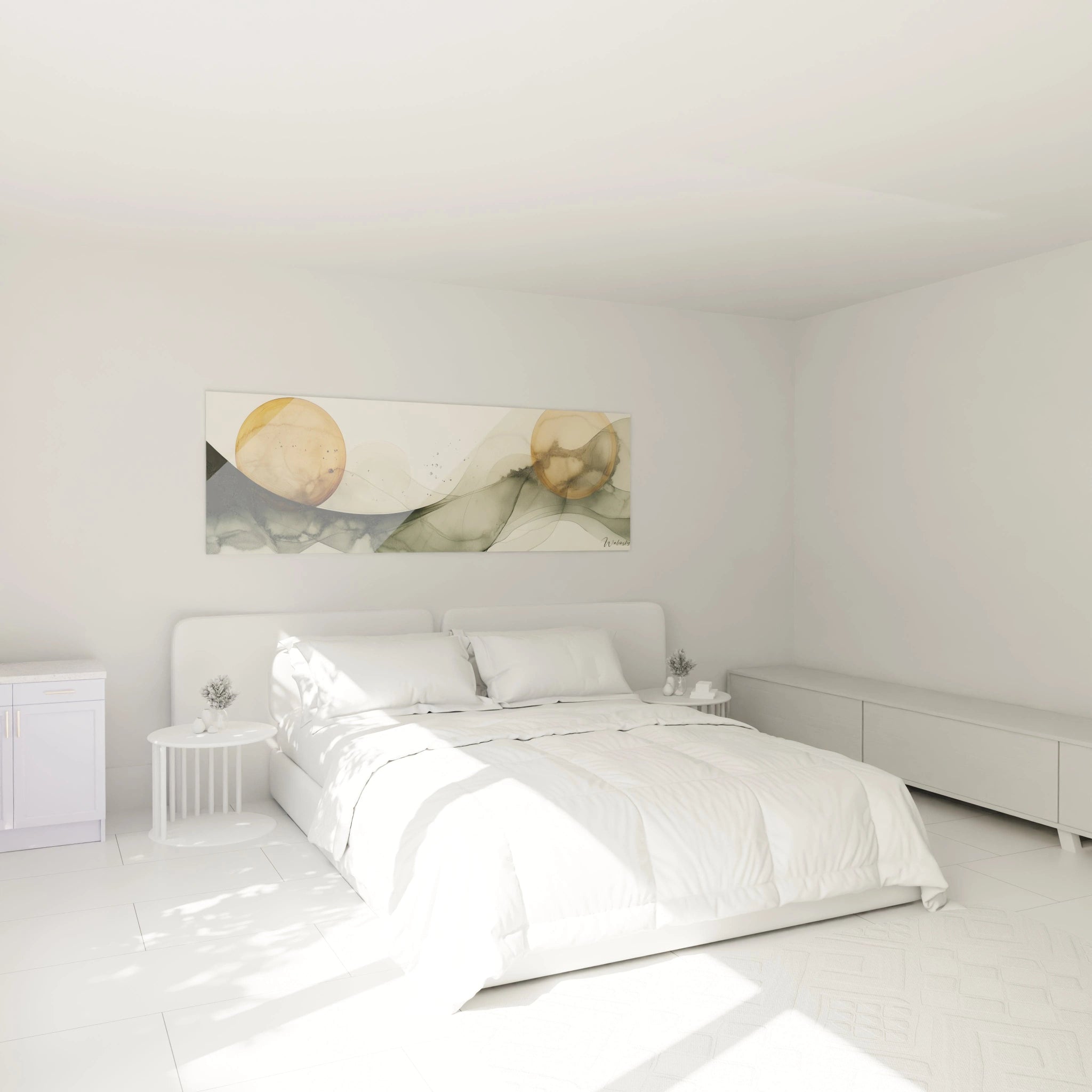 Tableau géométrique abstrait de Walensky avec des formes modernes et des couleurs douces pour une décoration intérieure élégante