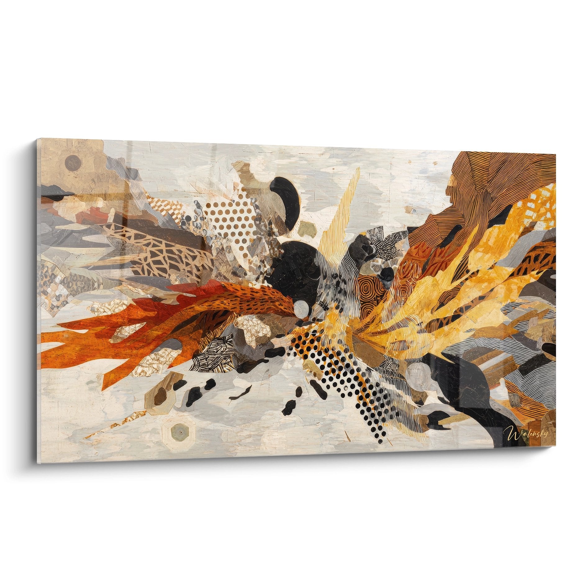 Tableau mural explosion abstraite moderne tons ocre et orange pour décoration contemporaine