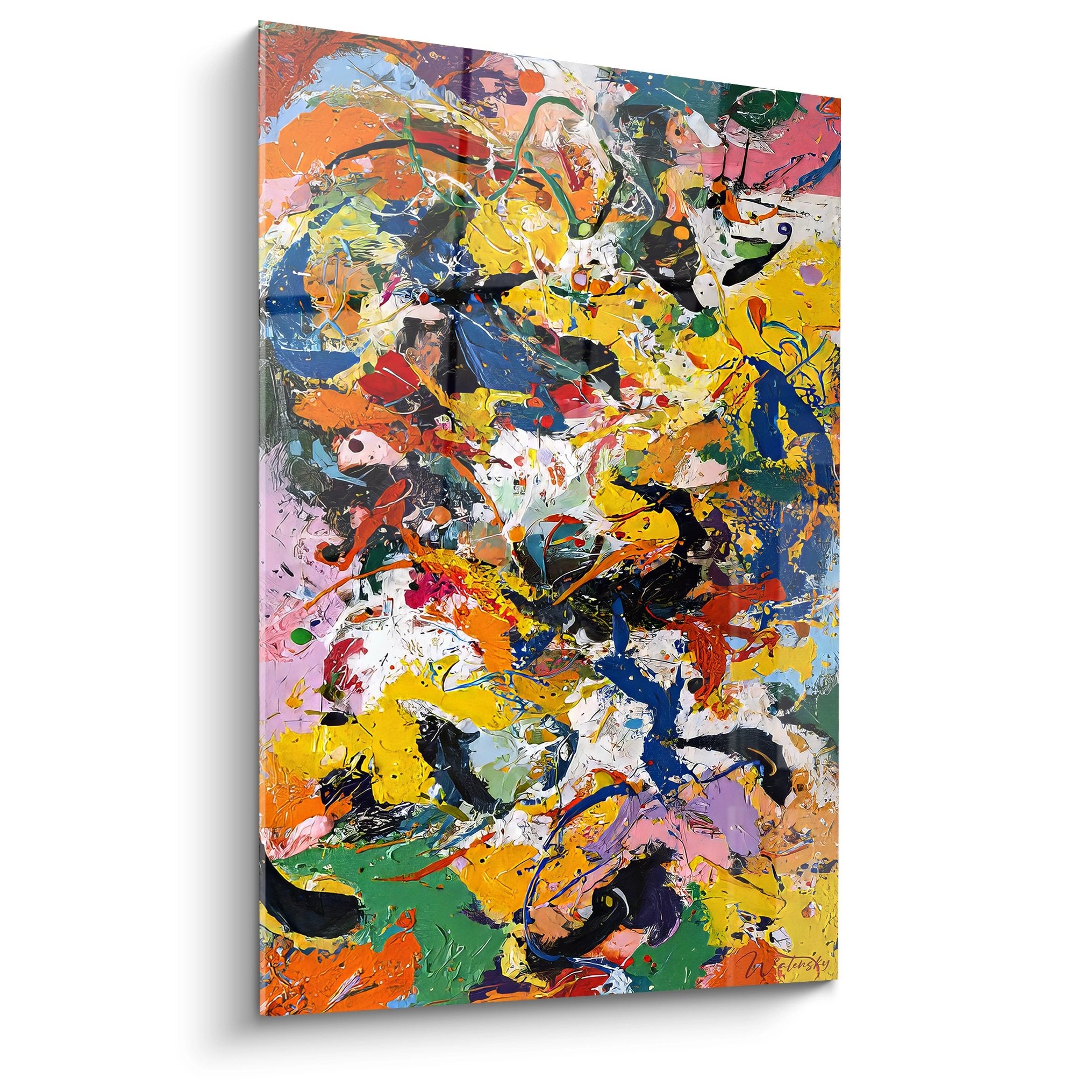 Tableau mural explosion colorée abstrait aux couleurs vives et éclaboussures de peinture moderne