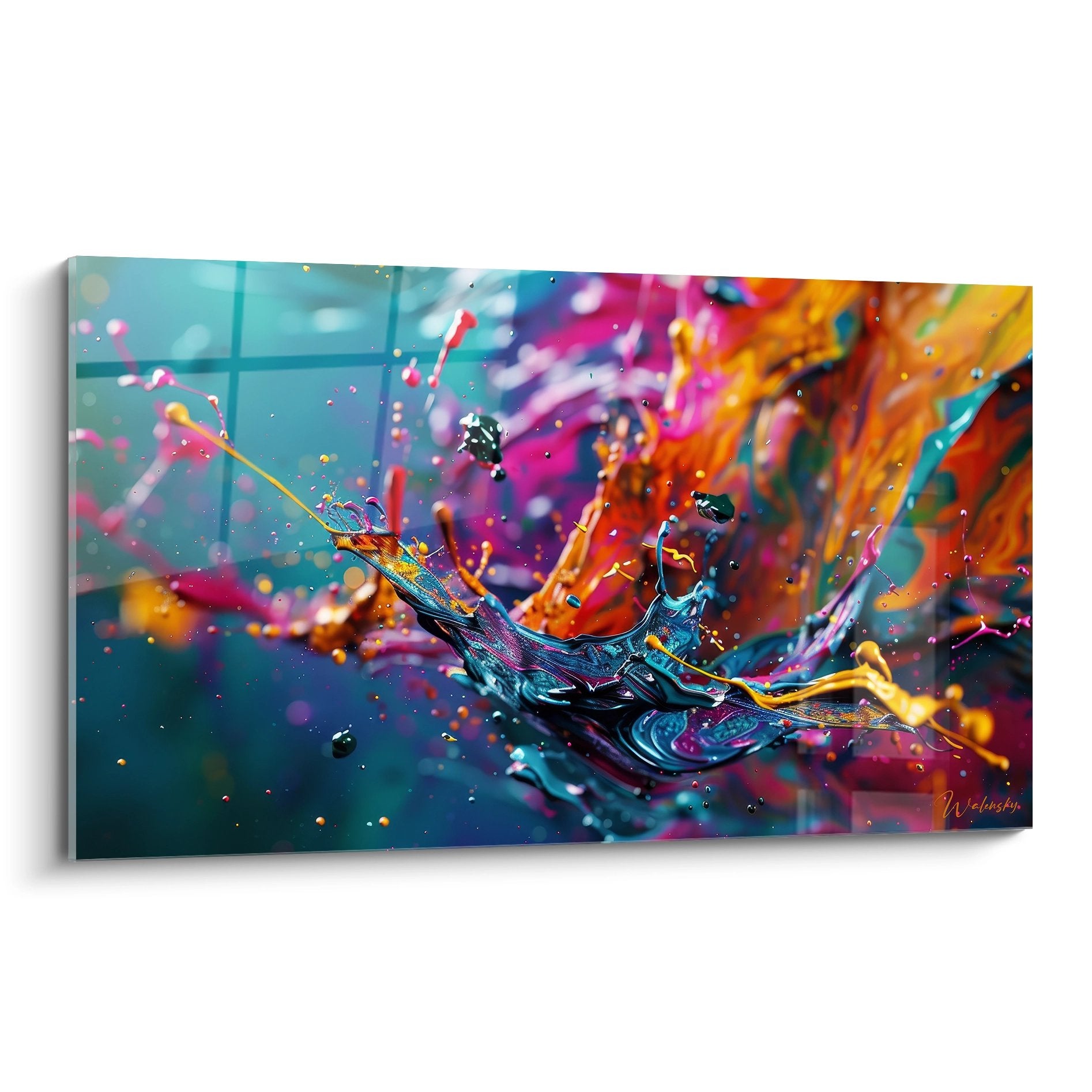 Tableau mural explosion colorée abstrait aux teintes vives turquoise magenta orange style moderne