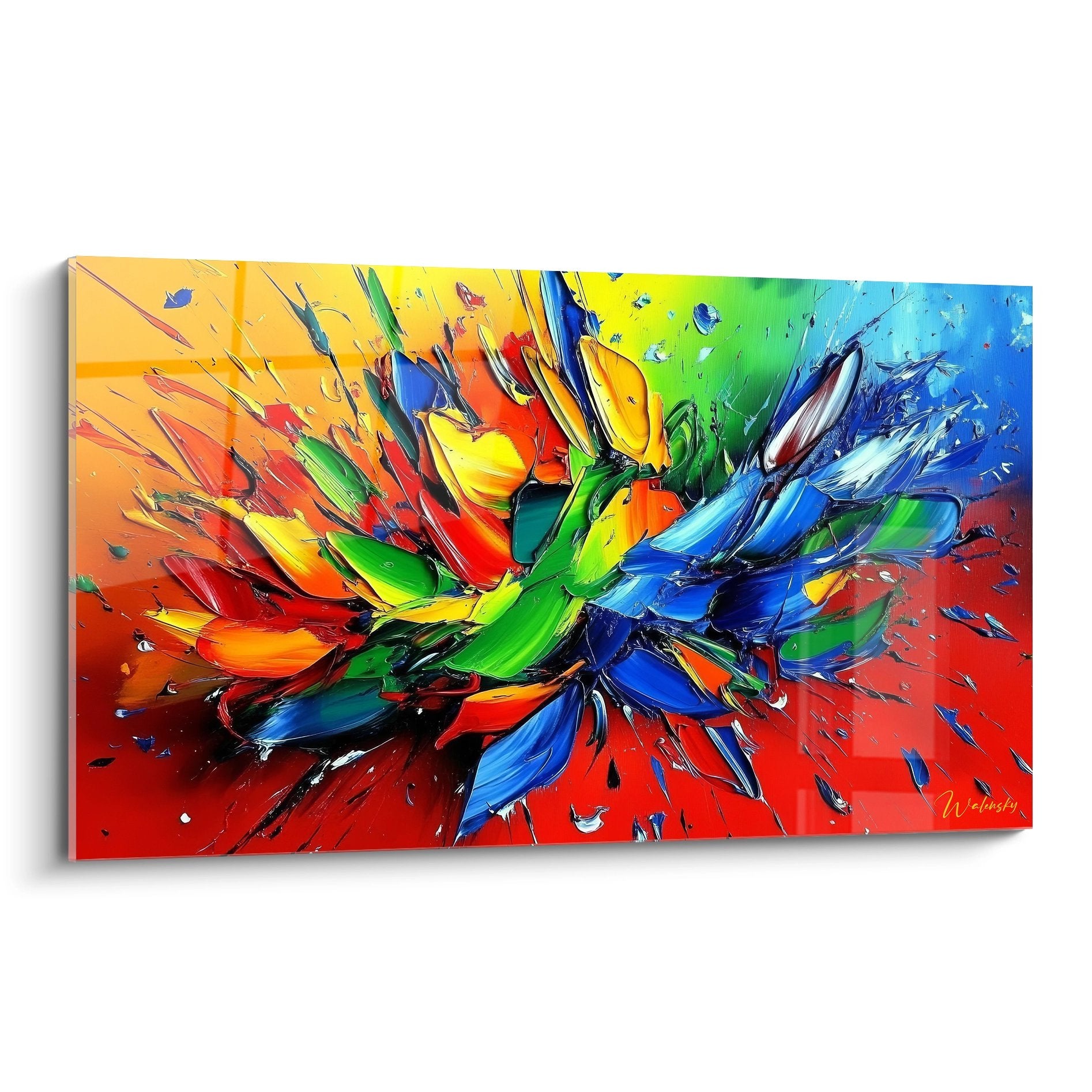 Tableau mural explosion colorée abstraite aux couleurs vives rouge bleu vert orange style moderne