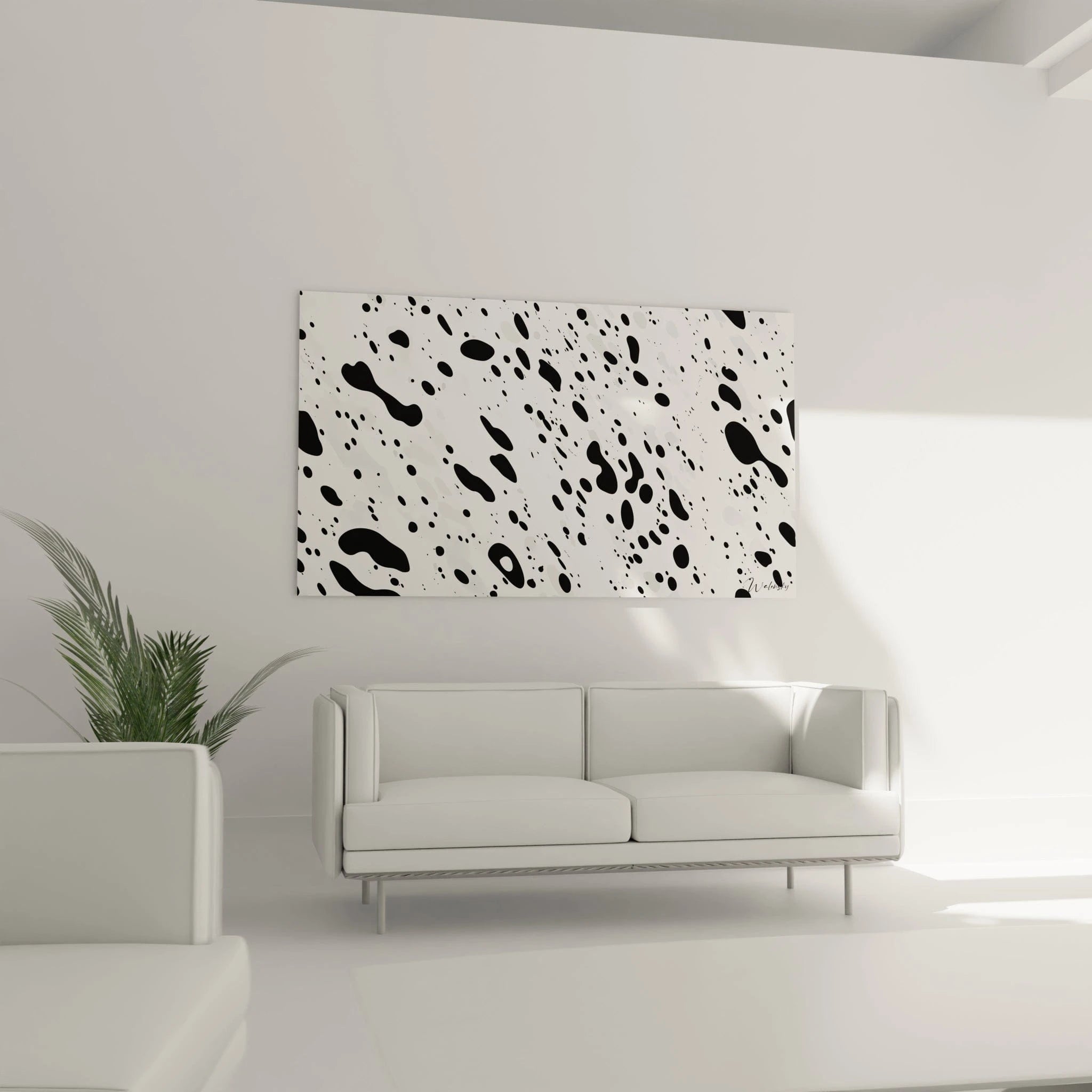 Tableau tacheté noir et blanc de Walensky, parfait pour décorer un salon moderne