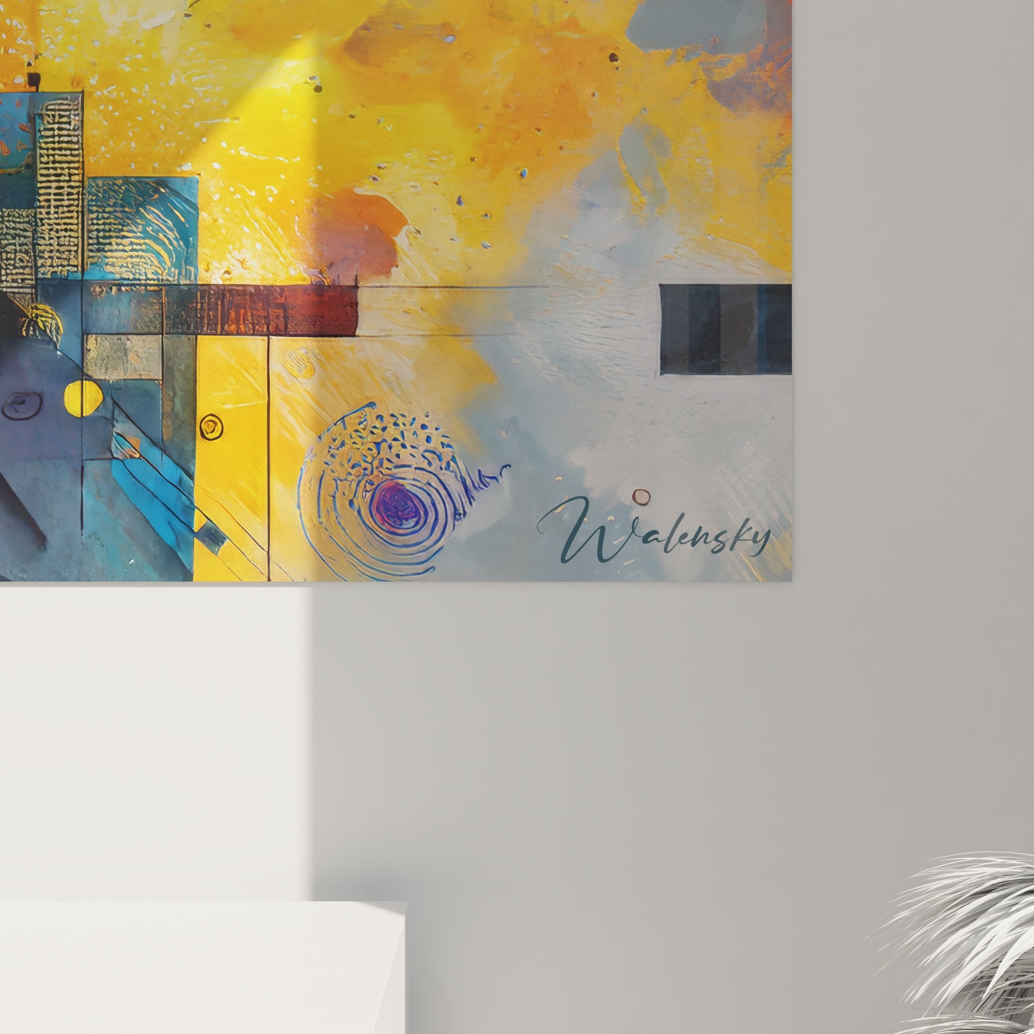 Vue ensemble tableau mural explosion cosmique art géométrique abstrait décoration contemporaine