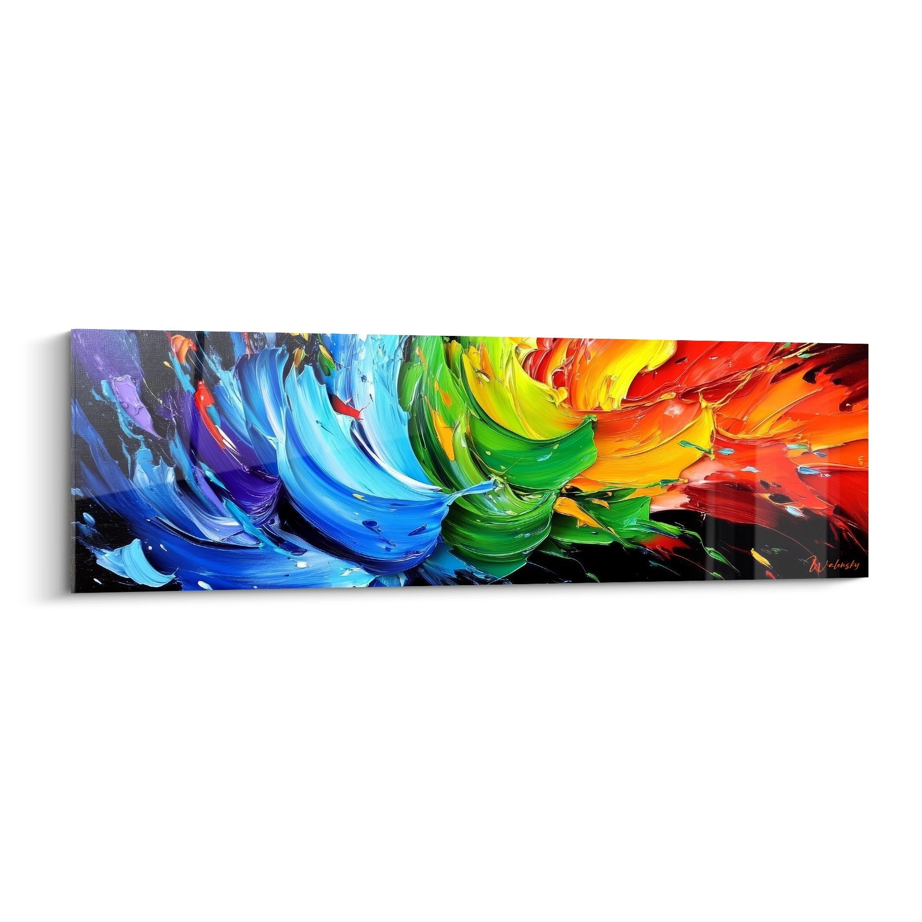 Tableau mural explosion de couleurs abstraites aux teintes vives bleu vert orange rouge style peinture moderne