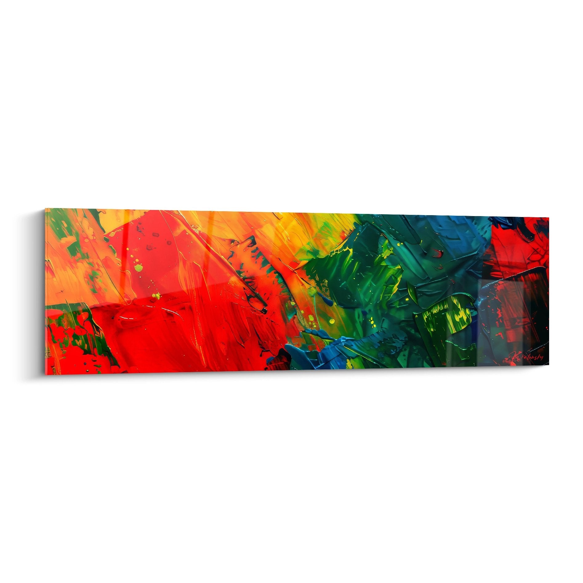 Tableau mural abstrait explosion de couleurs rouge vert bleu peinture contemporaine décorative