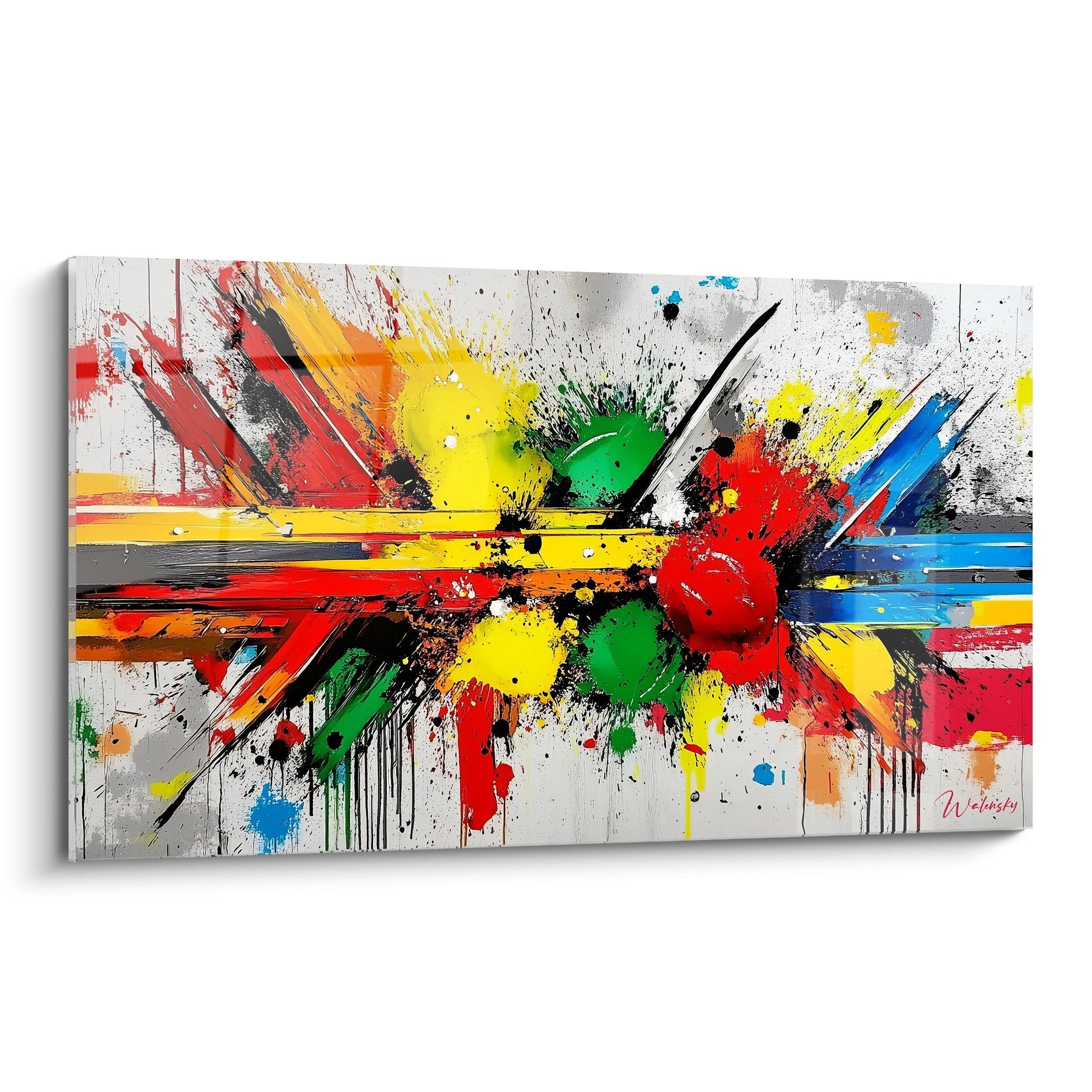 Tableau mural explosion de couleurs abstraite avec formes géométriques modernes et palette vive