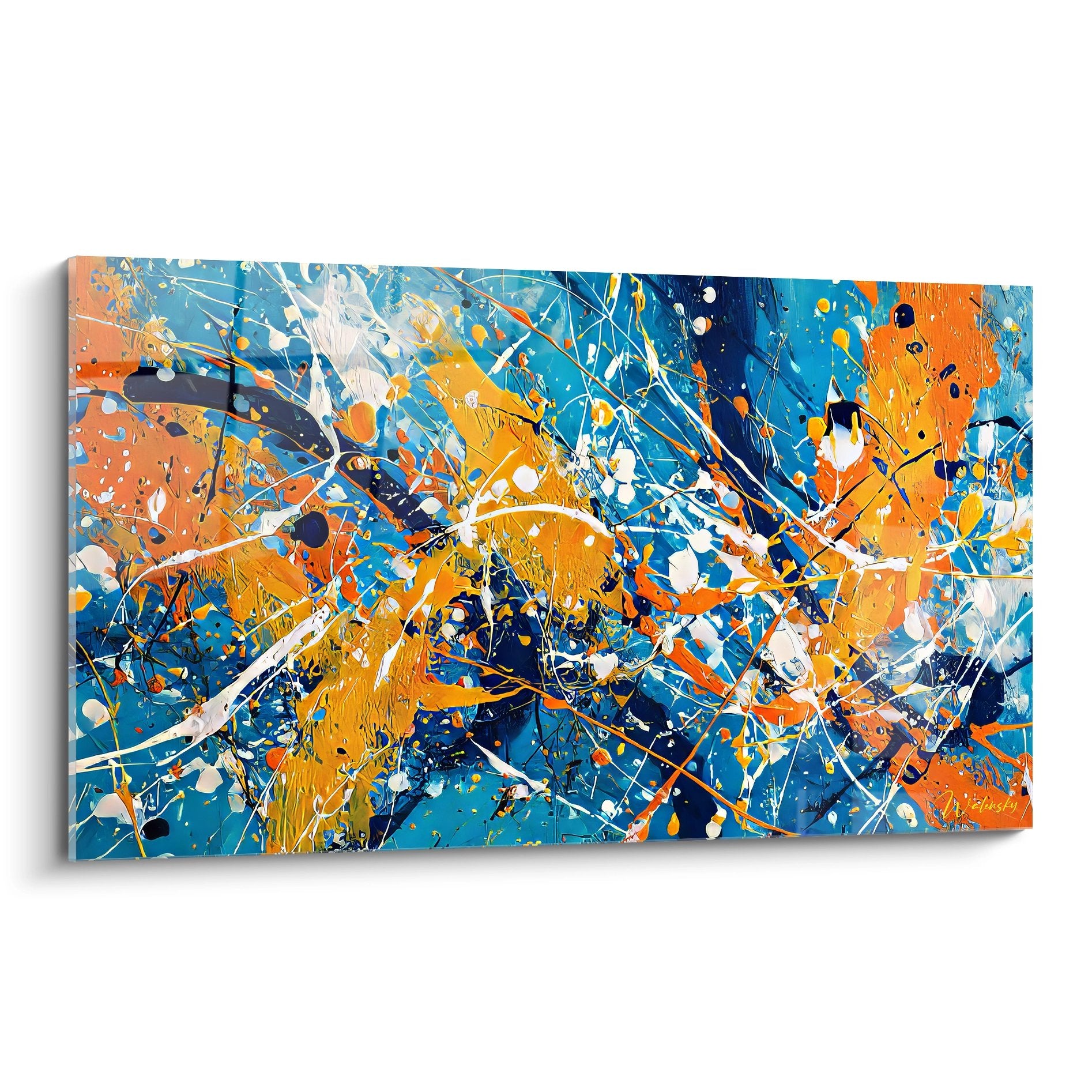 Tableau mural explosion couleurs abstraite orange bleu moderne art contemporain décoration