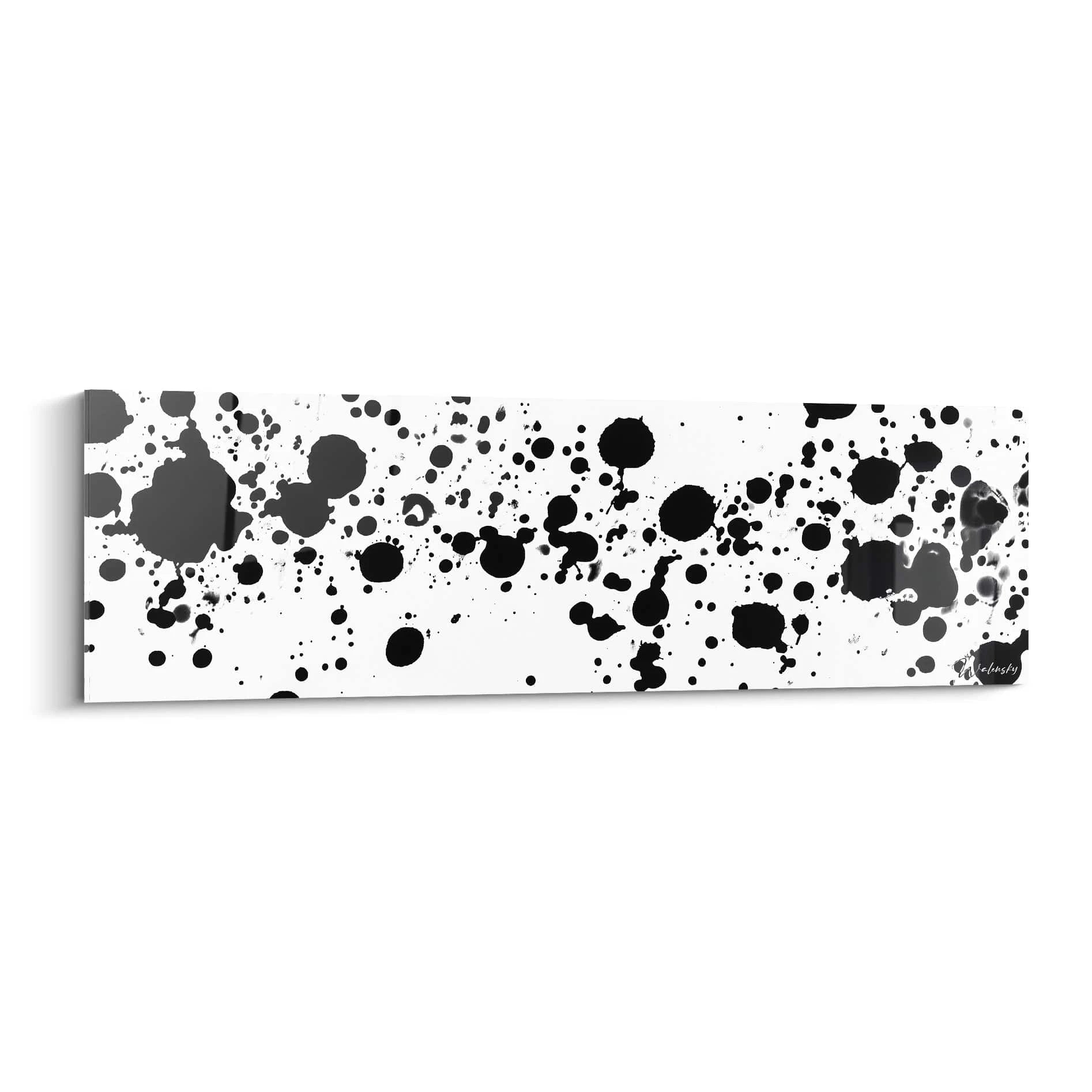 Tableau tacheté noir et blanc de Walensky avec motifs abstraits et éclaboussures artistiques