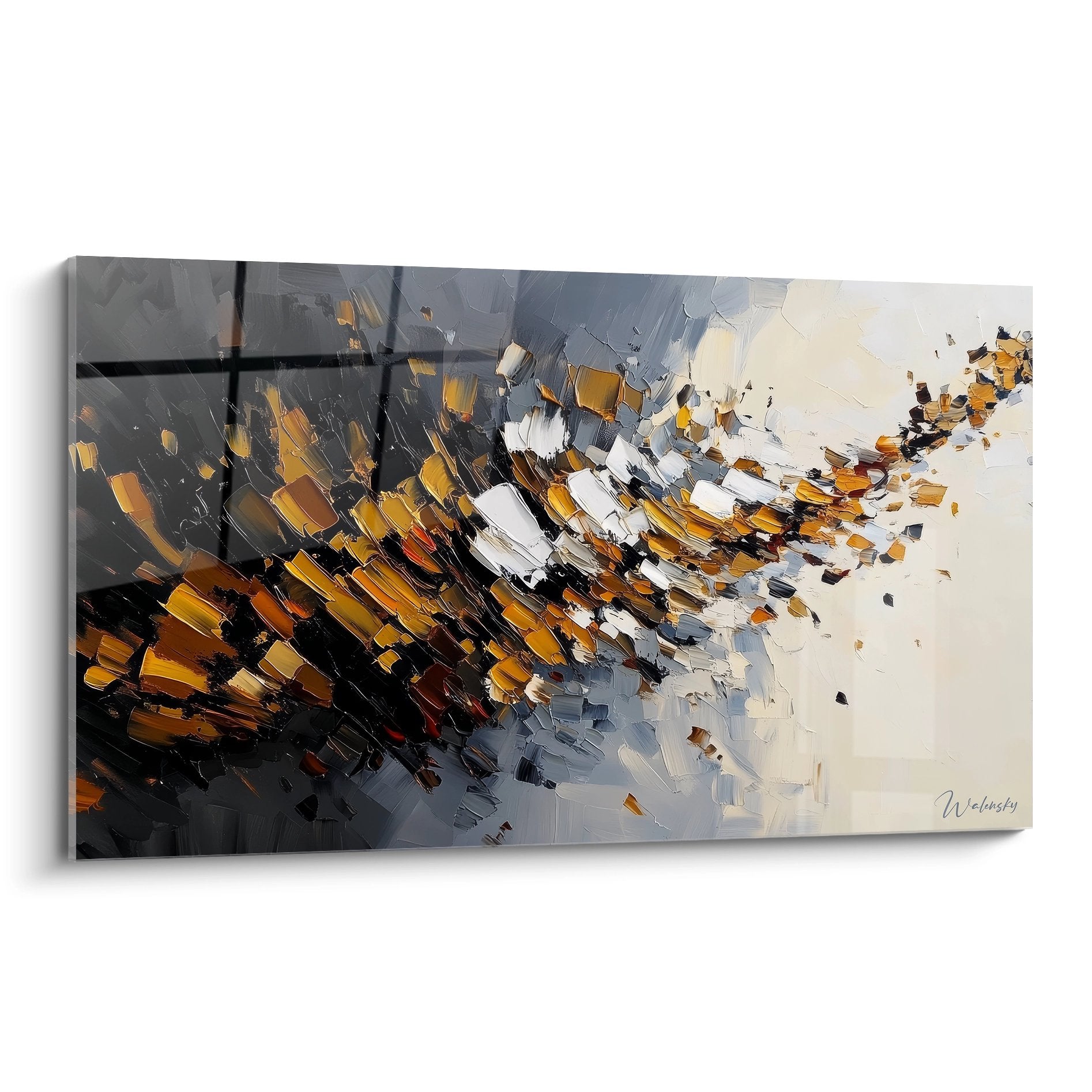 Tableau abstrait explosion dynamique orange et gris, art moderne contemporain pour décoration murale