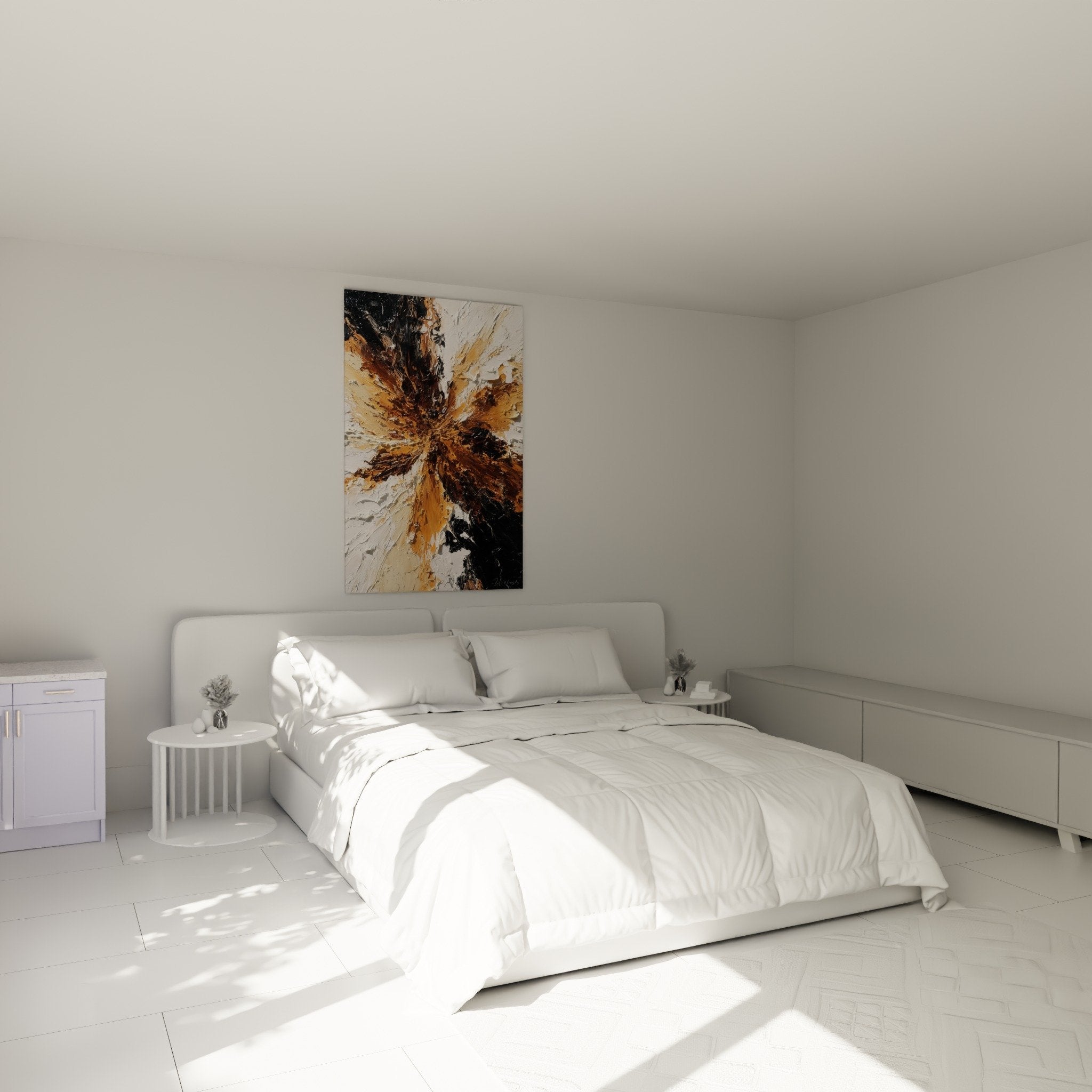 Tableau explosion terrestre tons cuivre et charbon dans chambre moderne décoration murale Feng shui