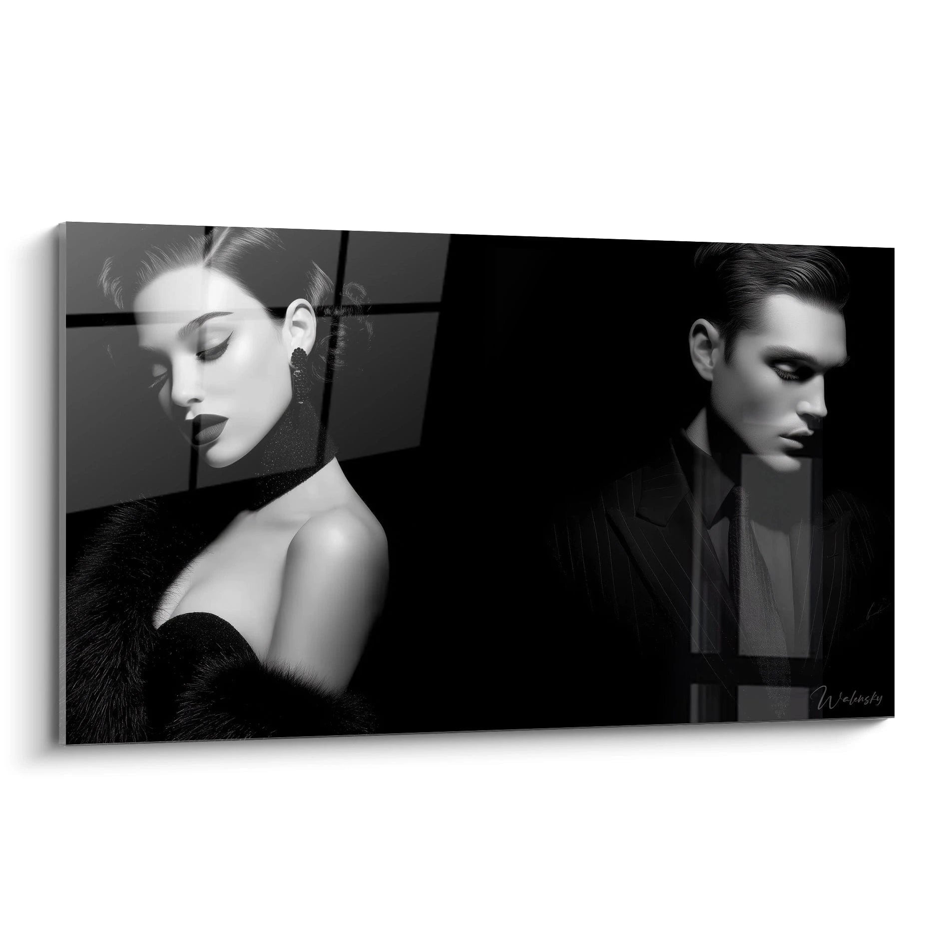 Tableau mural mode noir et blanc représentant une femme et un homme élégants en portrait