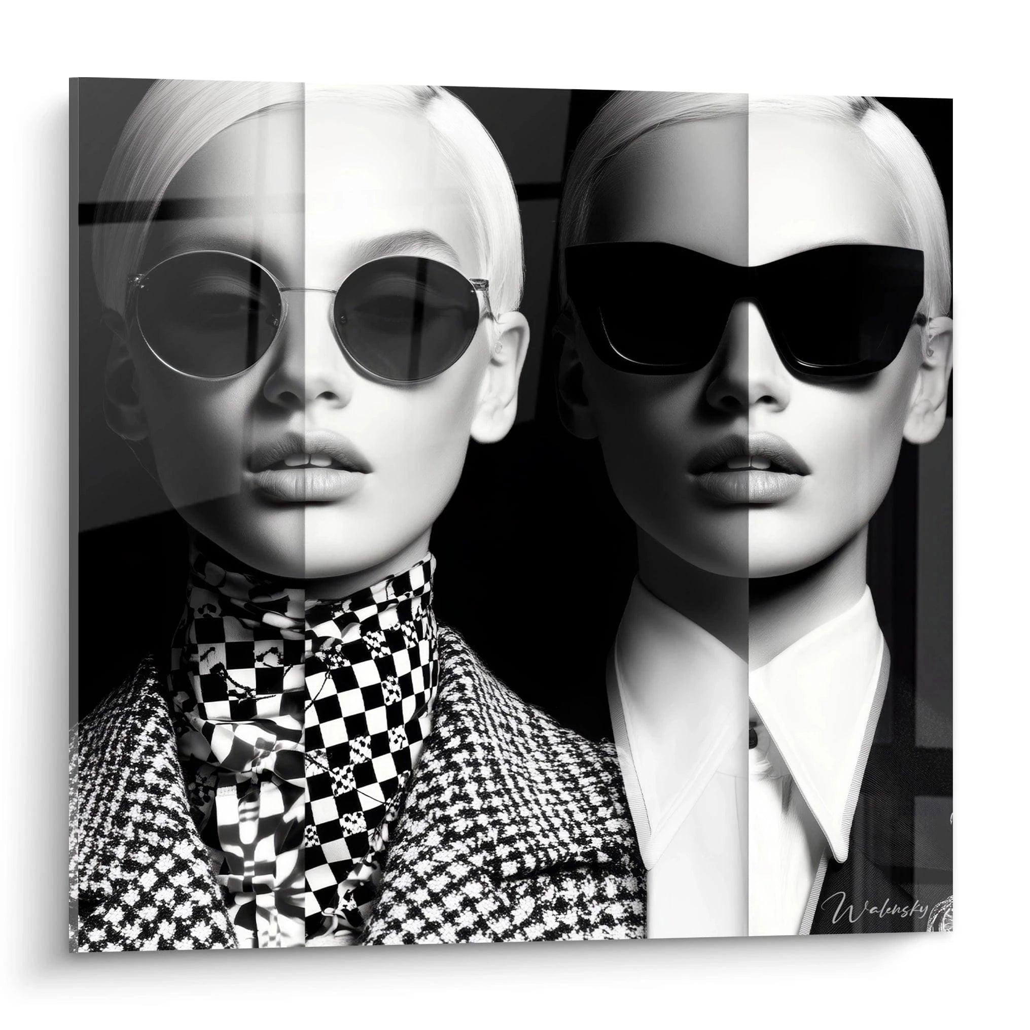 Tableau mural mode noir et blanc avec des modèles portant des lunettes de soleil stylées