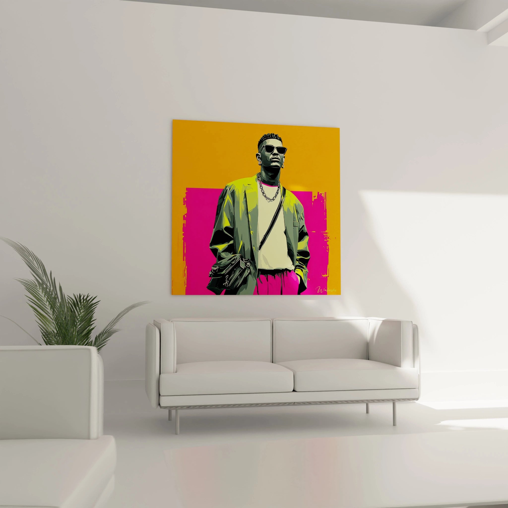 Tableau mode vintage urbain de Walensky représentant un homme stylé sur fond coloré