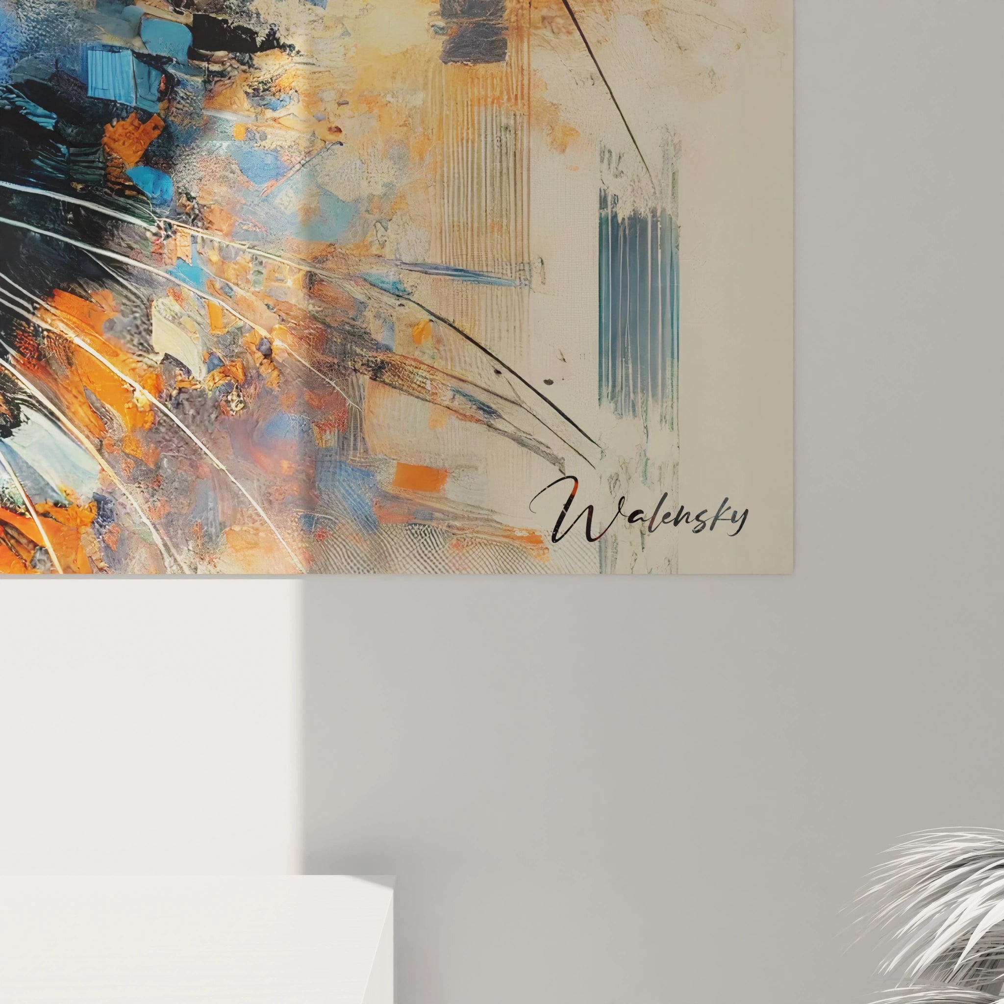 En gros plan, ce tableau chat révèle des détails fascinants. Les couleurs dynamiques et le style abstrait mettent en avant l'expression perçante du félin, ajoutant du caractère à tout espace moderne.