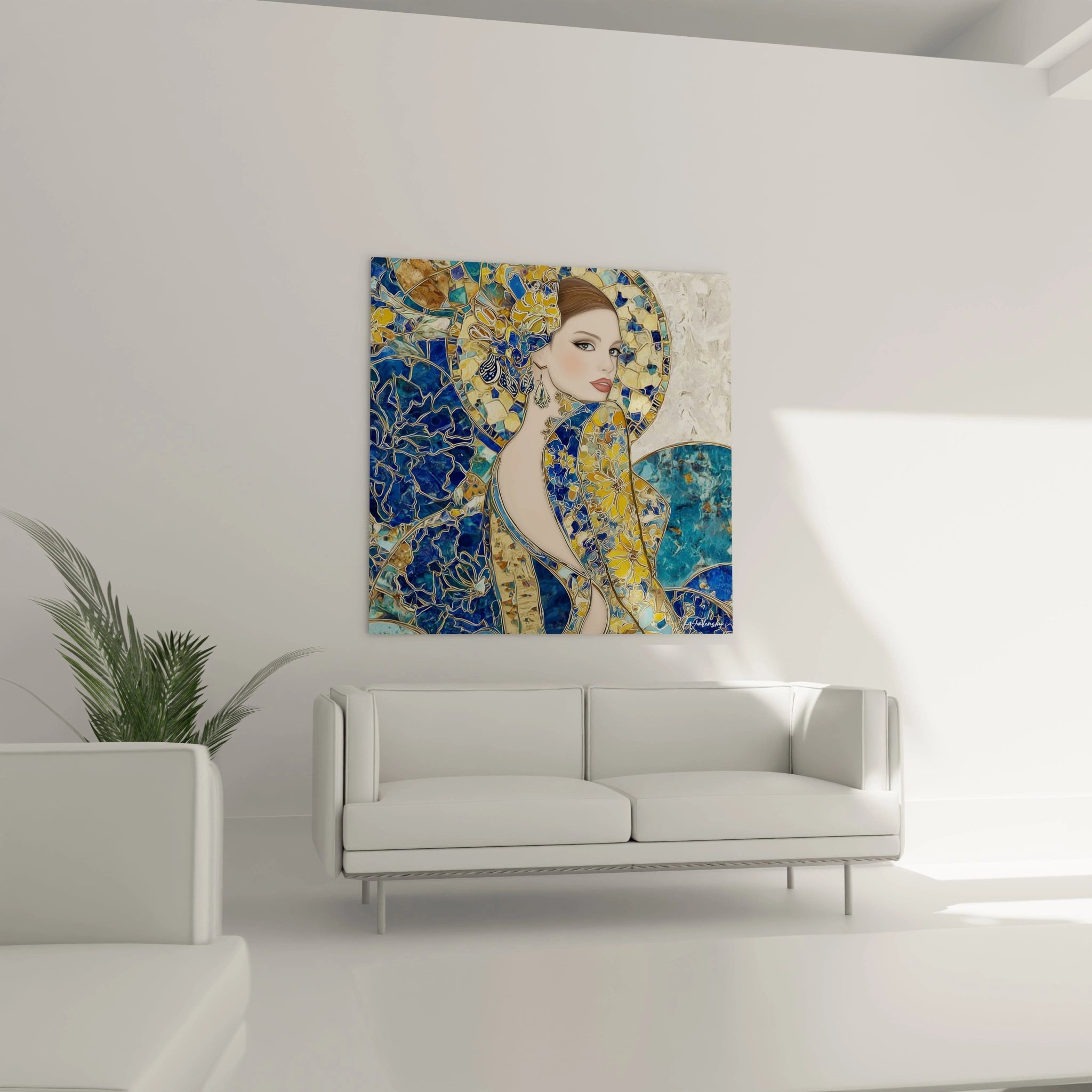Tableau mural féminin byzantin vibrant avec des motifs colorés et un design artistique unique