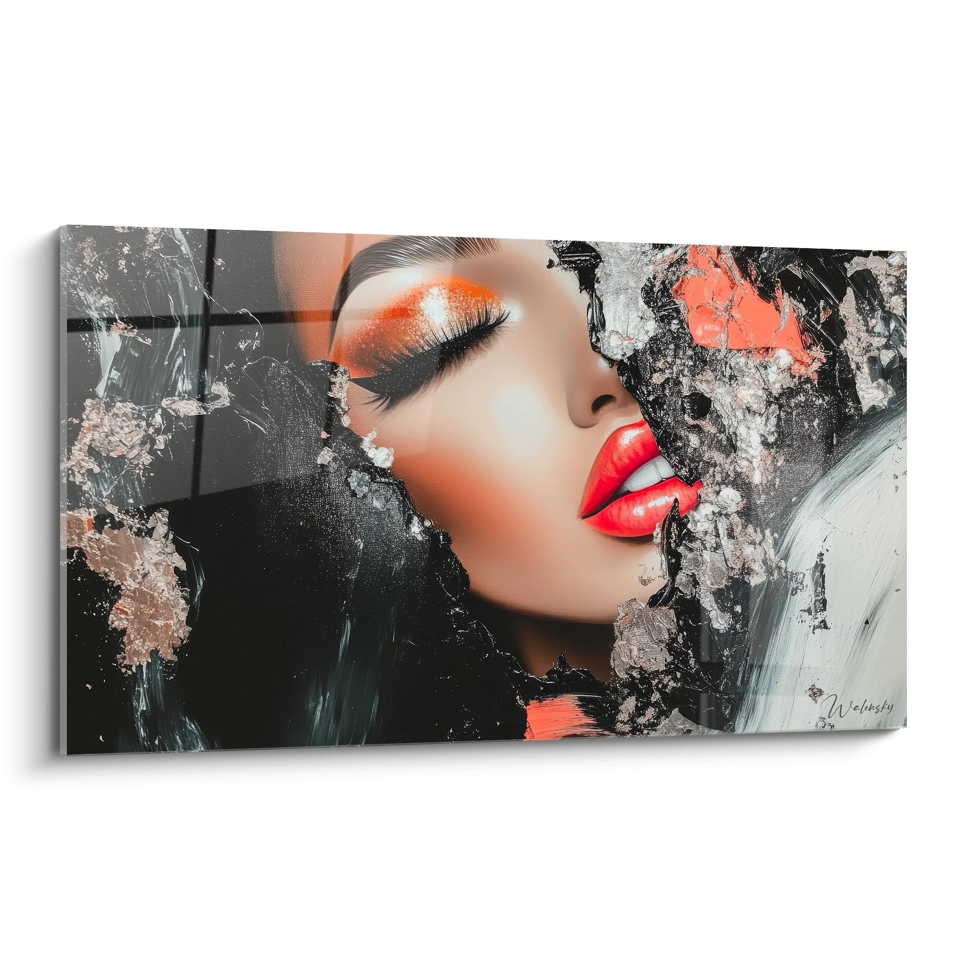 Tableau mural femme abstrait rouge noir art moderne contemporain décoration intérieure