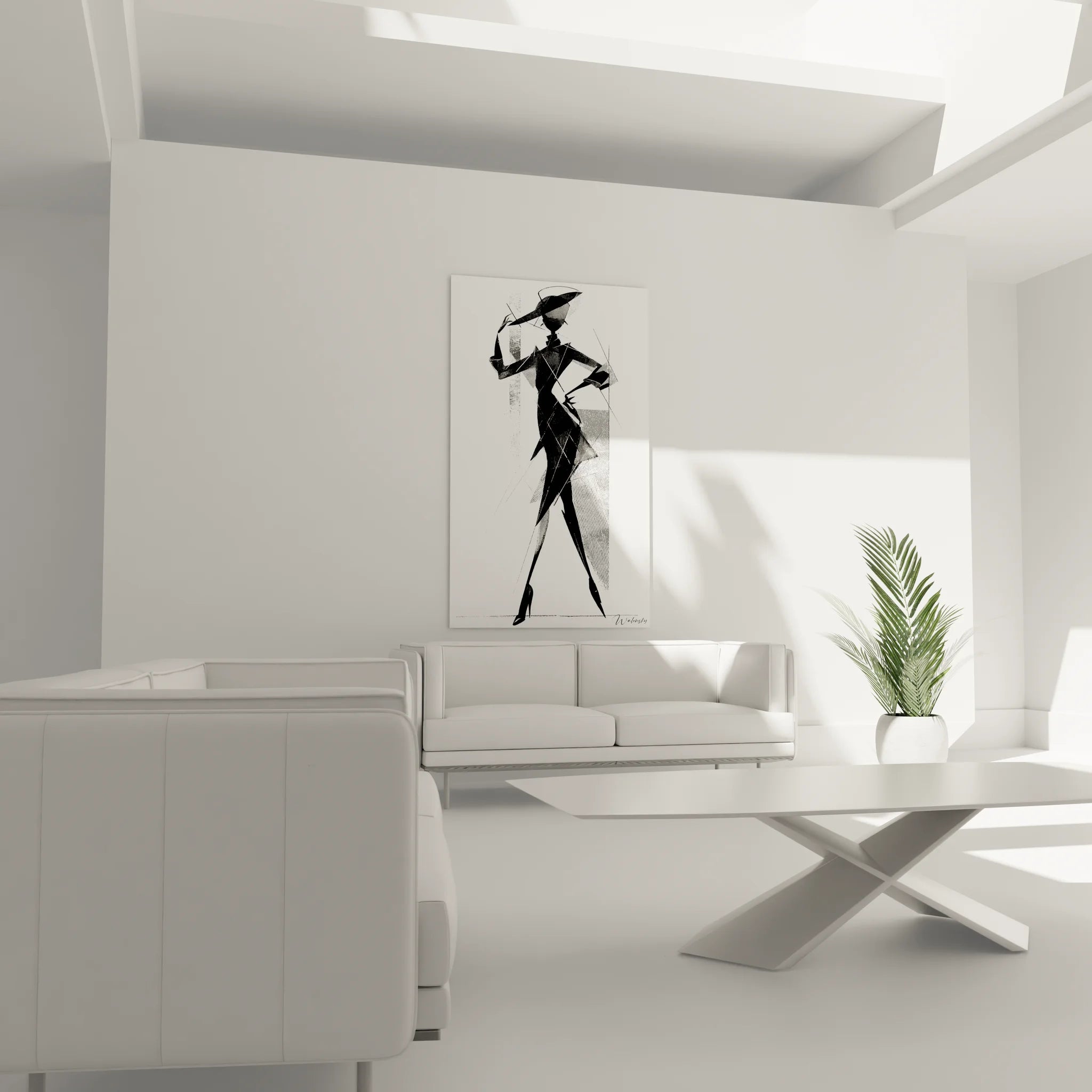 Gros plan détails texture tableau femme abstraite géométrique noir et blanc graphique