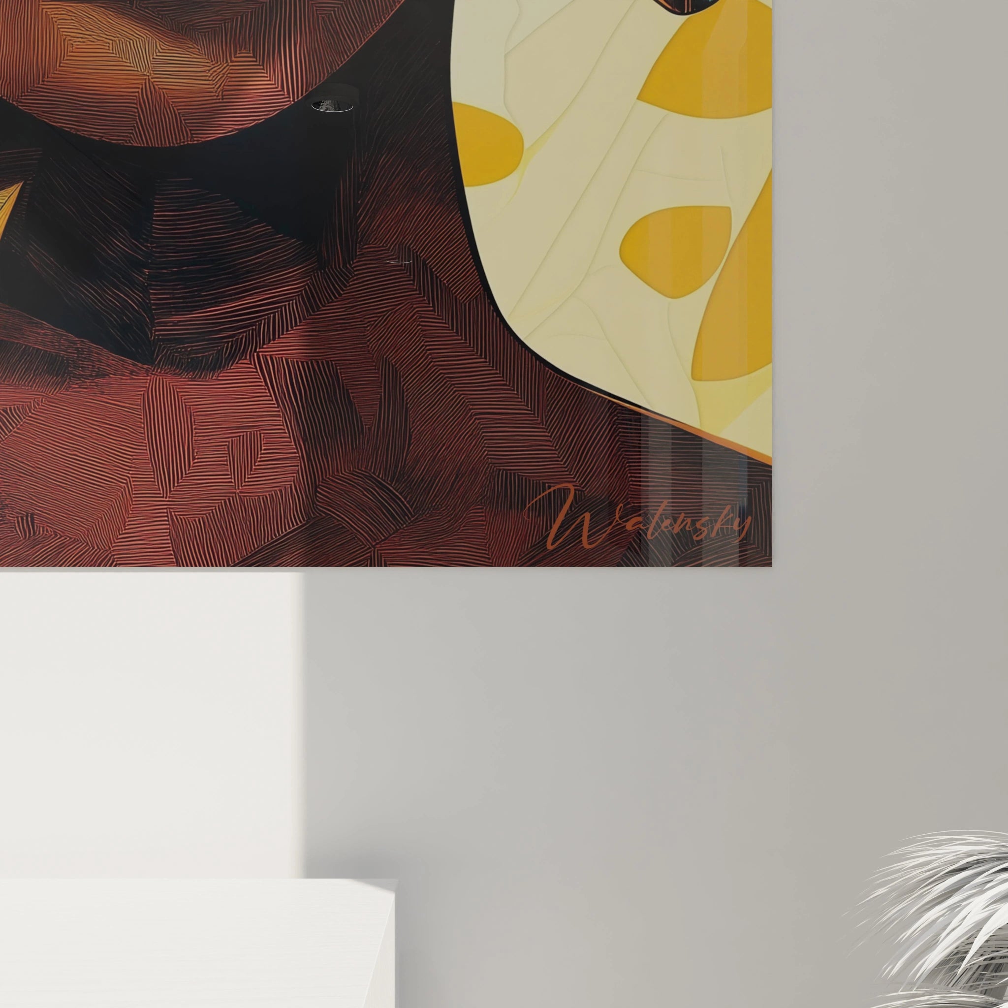 Tableau africain mural Walensky avec papillons bleus sur fond beige pour décoration intérieure