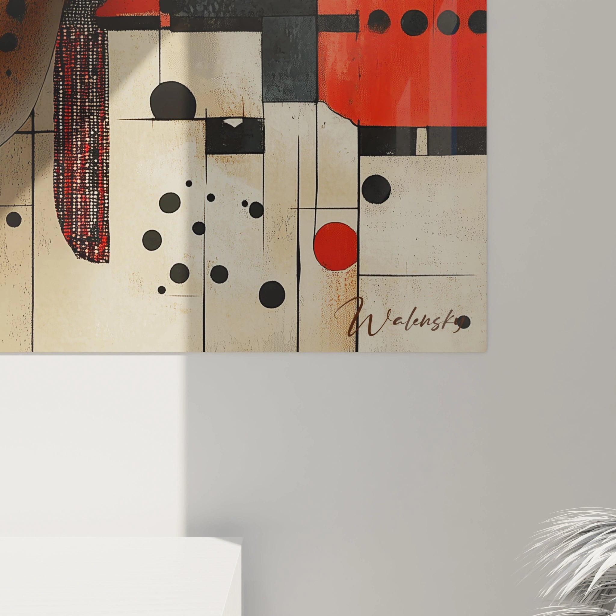 Tableau africain mural Walensky avec design abstrait en rouge, noir et beige pour décoration intérieure
