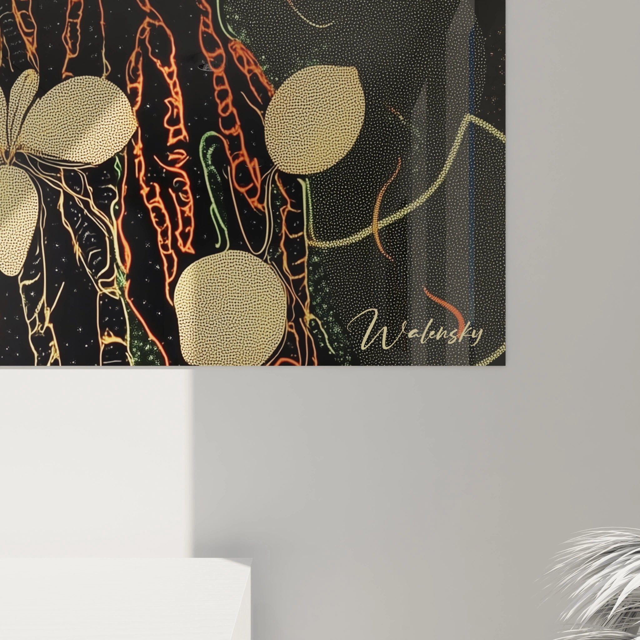 Détail du tableau africain mural coloré avec motifs abstraits signé Walensky