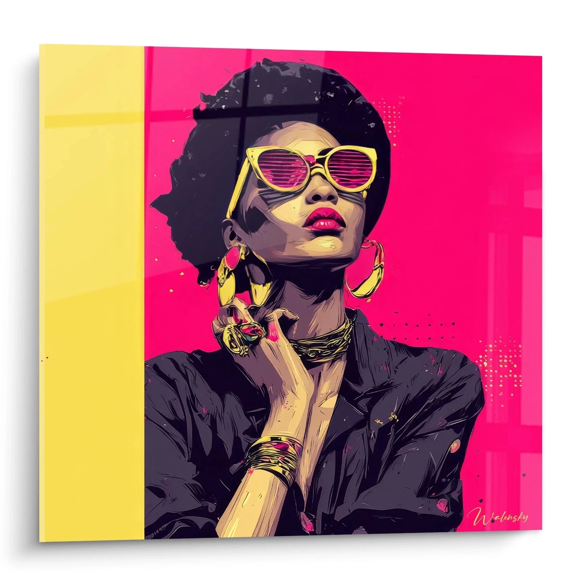 Tableau femme afro street chic de Walensky avec lunettes de soleil et accessoires colorés