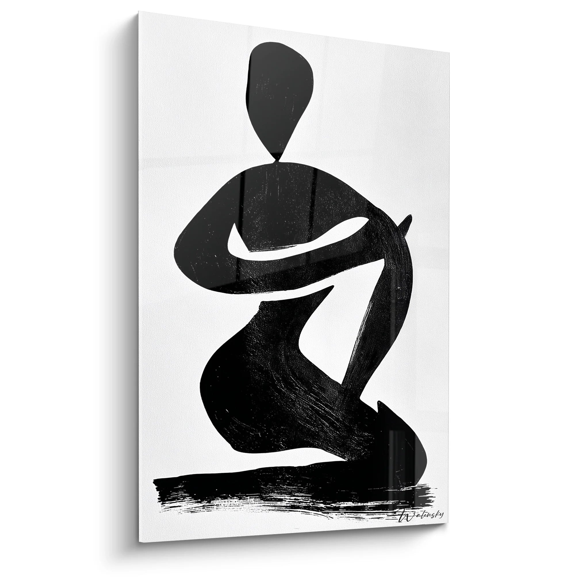 Tableau femme assise minimaliste noir et blanc, silhouette moderne abstraite pour décoration murale