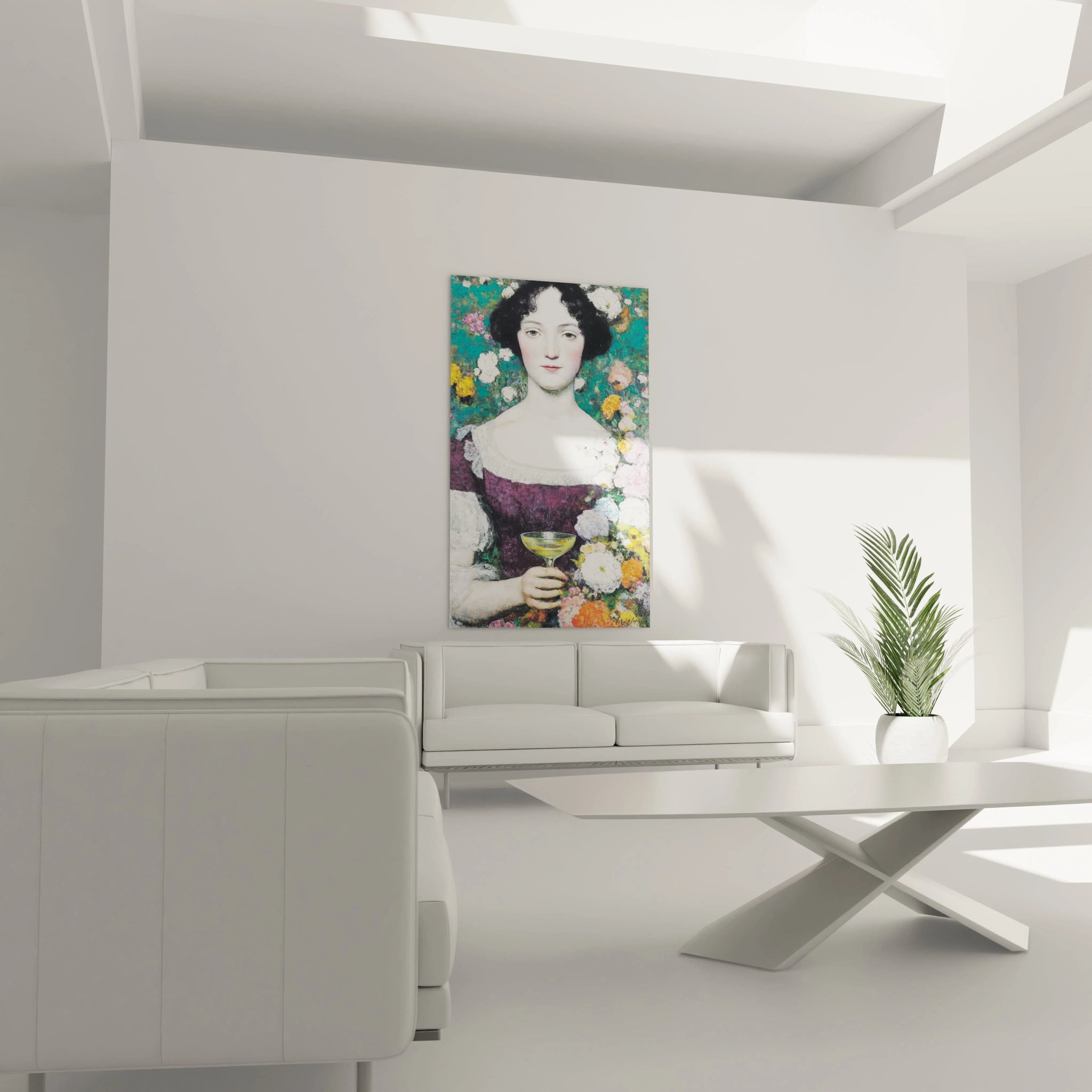 Tableau mural Walensky tableau femme préraphaélite montrant une femme victorienne tenant une coupe entourée de fleurs